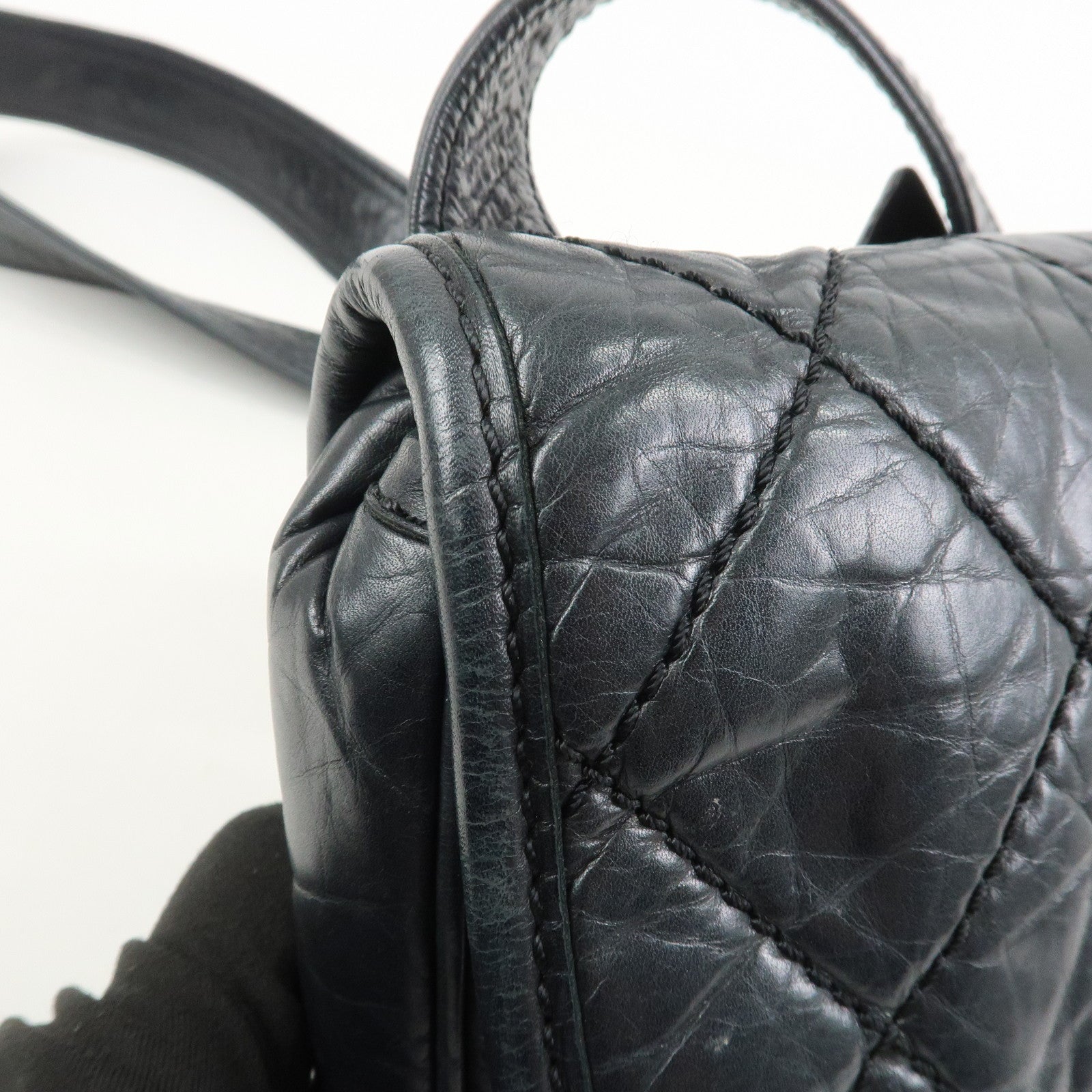 CHANEL Wild Stitch Calf Leather Shoulder Bag Crossbody Bag Black