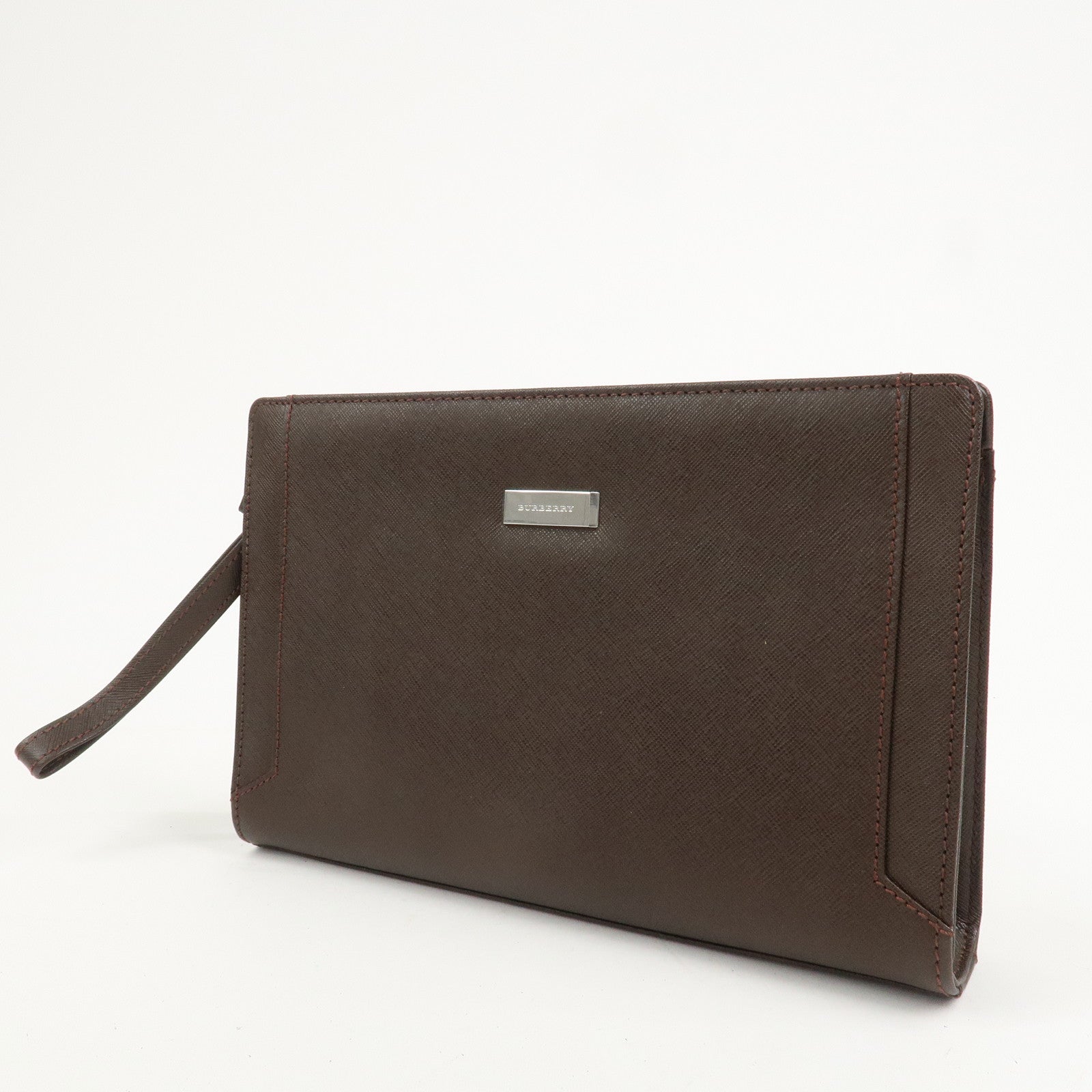 BURBERRY Leather Clutch Bag Hand Bag Pouch Brown
