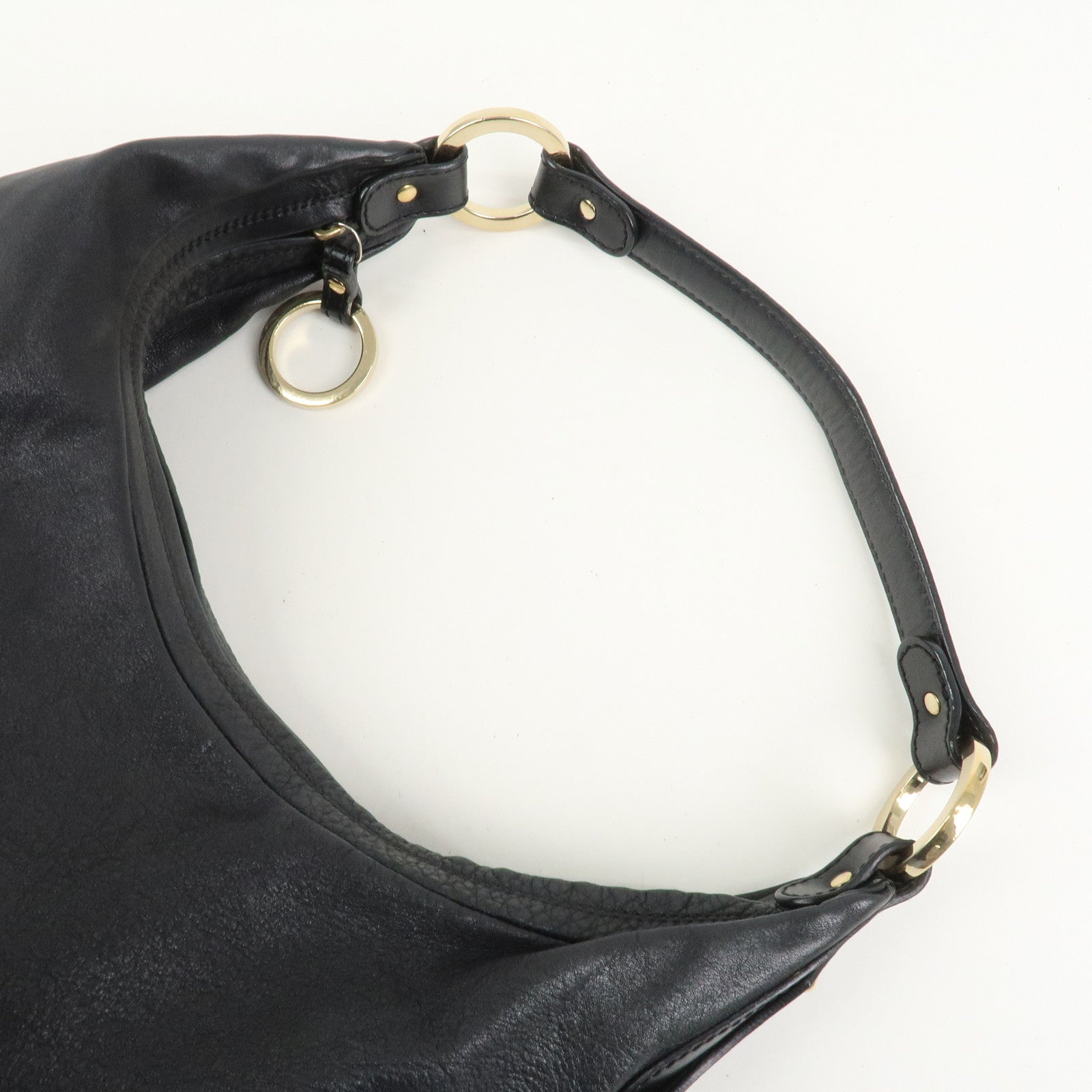 FENDI Leather Shoulder Bag Hand Bag Black 8BR340