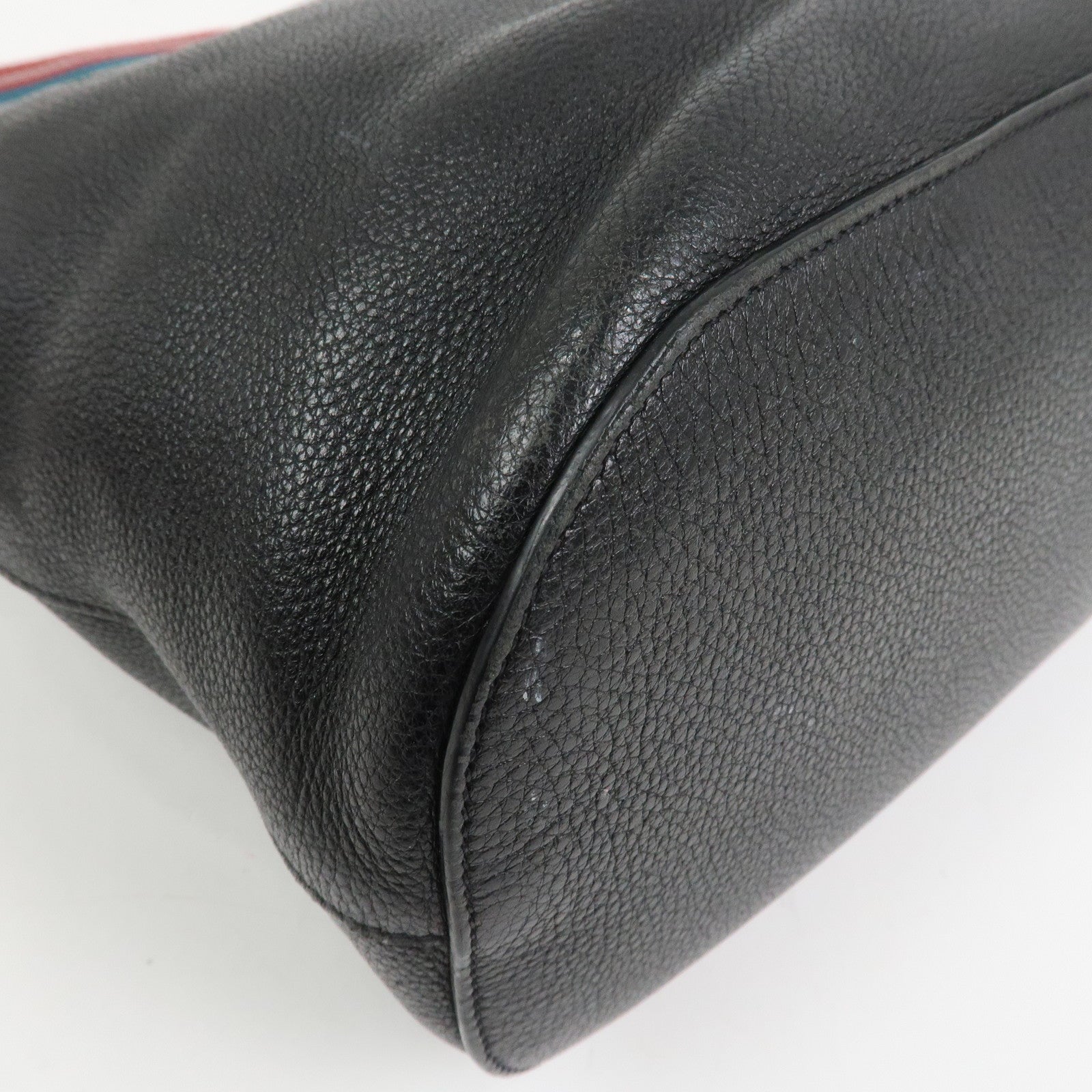 PRADA Logo Calf Leather Shoulder Bag Bucket Bag Black 1BE057