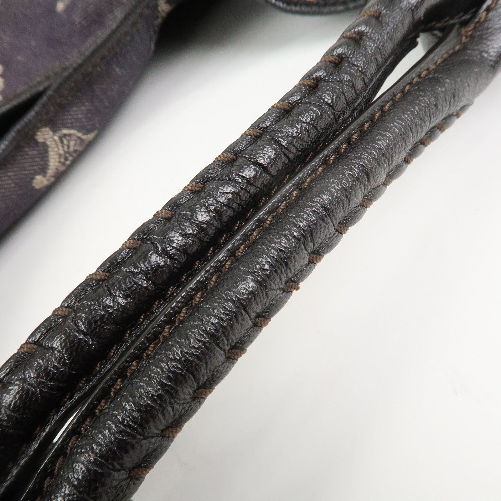 CELINE Macadam Denim Leather 2Way Shoulder Bag Indigo Blue Brown