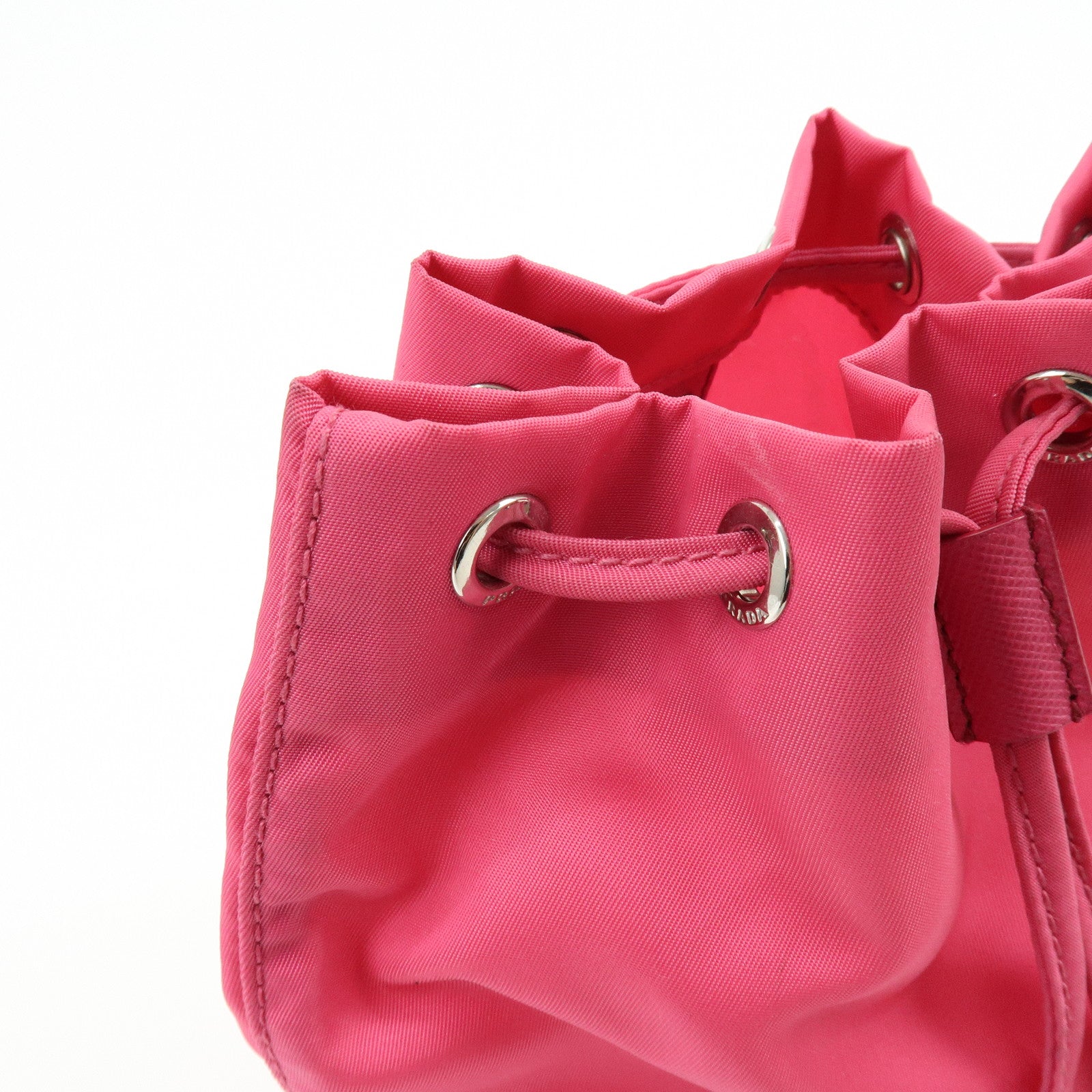 PRADA Triangle Logo Nylon Leather Drawstring Pouch Pink 1N0369
