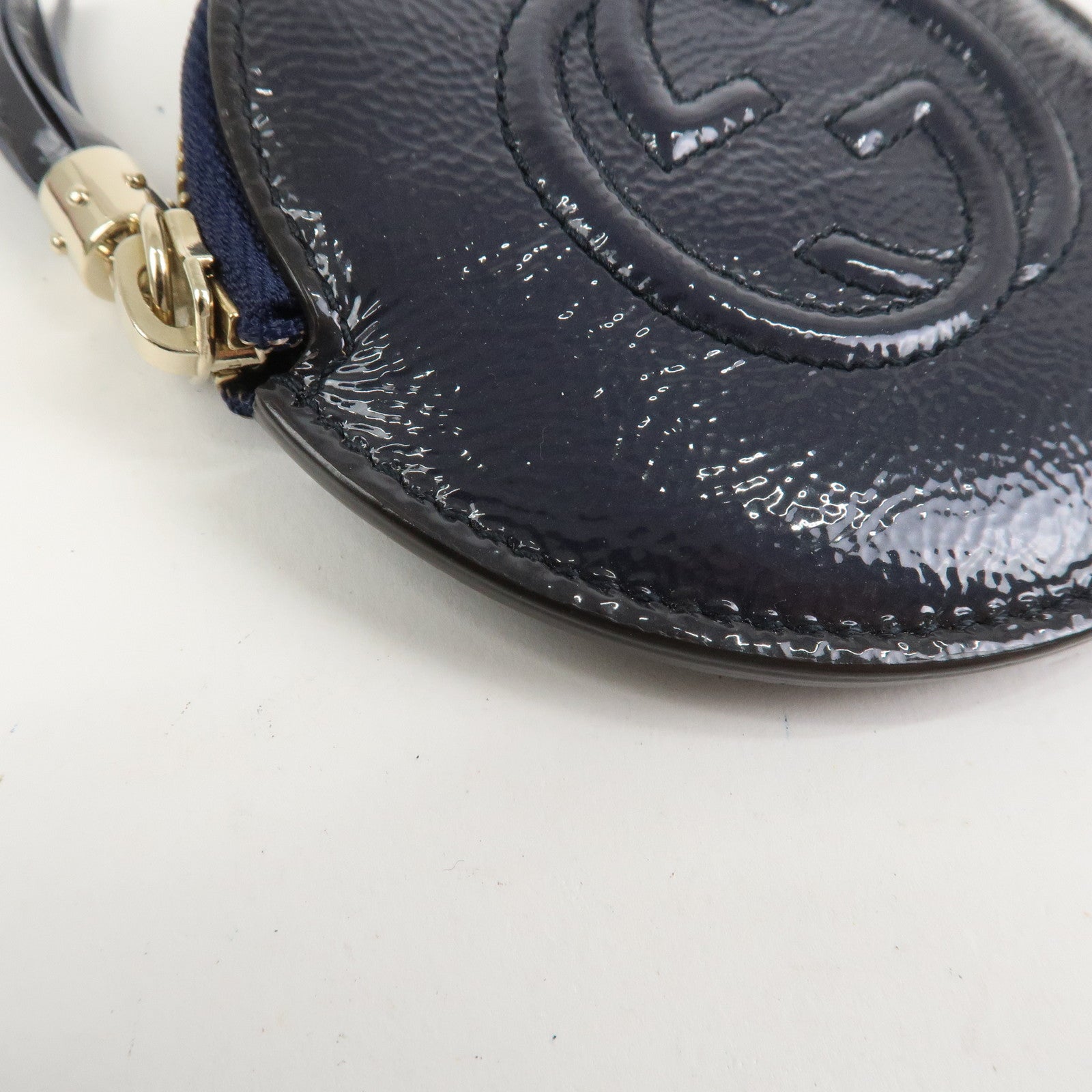GUCCI Interlocking G Patent Leather Coin Case Navy  337946