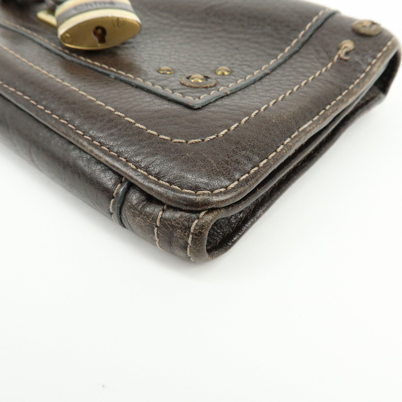 Chloe Paddington Leather Long Flap Wallet Dark Brown