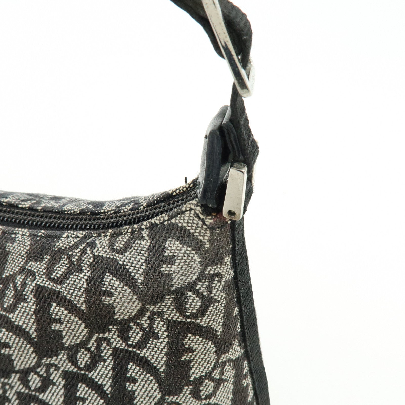 Christian Dior Trotter Jacquard Leather Shoulder Bag Black