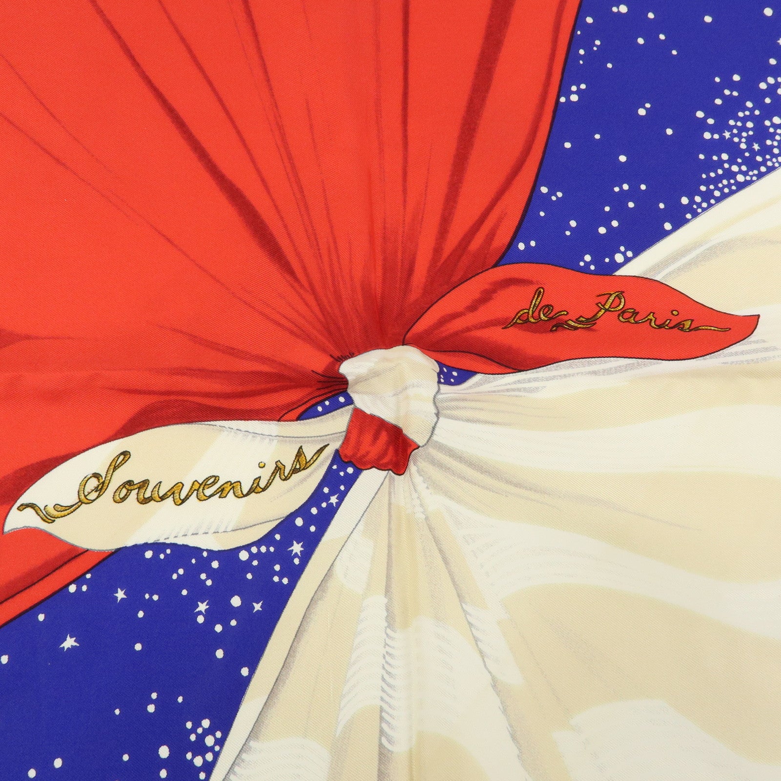 HERMES Carre 90 Silk 100% Scarf Souvenirs de Paris Blue Red Beige