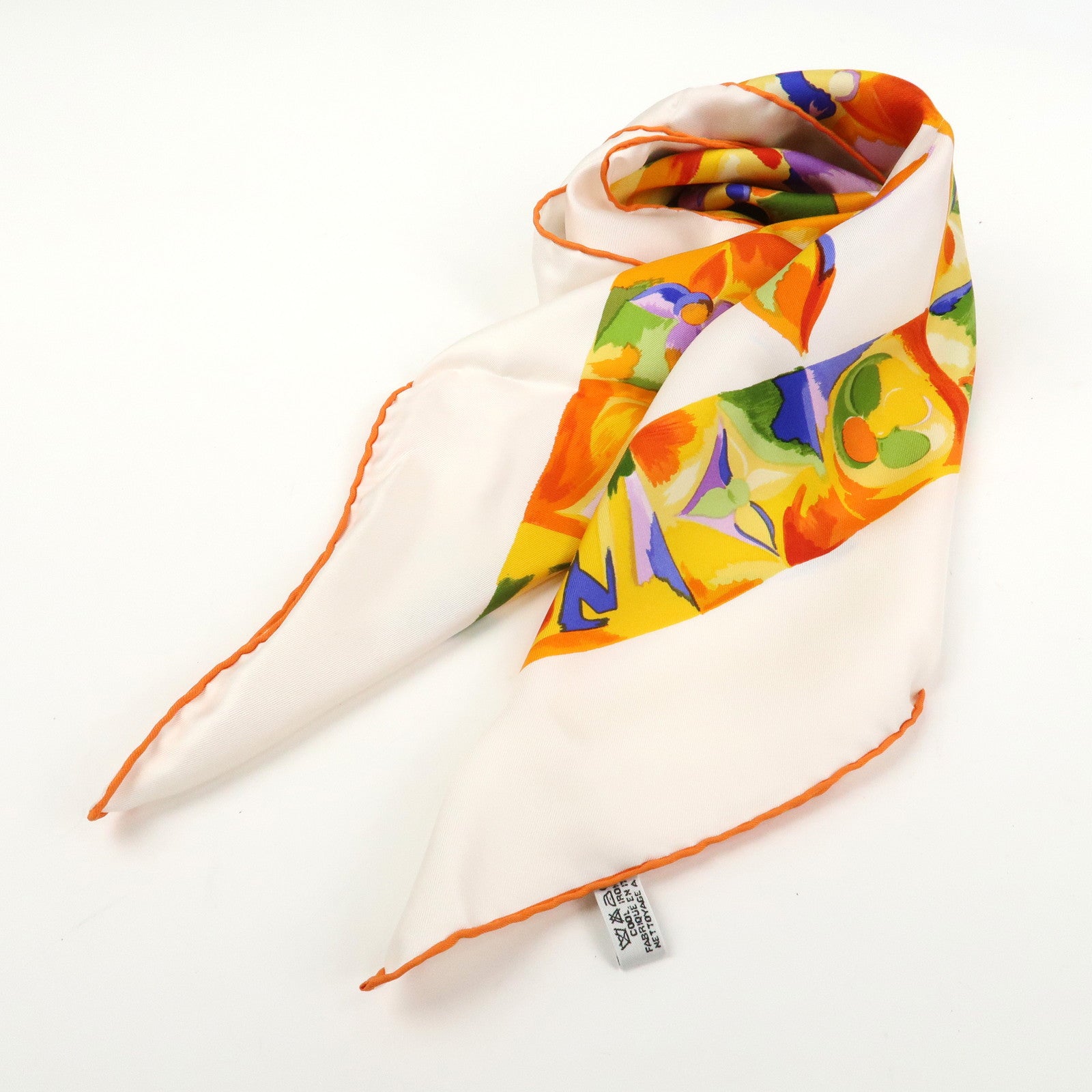 Louis Vuitton Monogram Silk 100％ Scarf White Orange Watercolor
