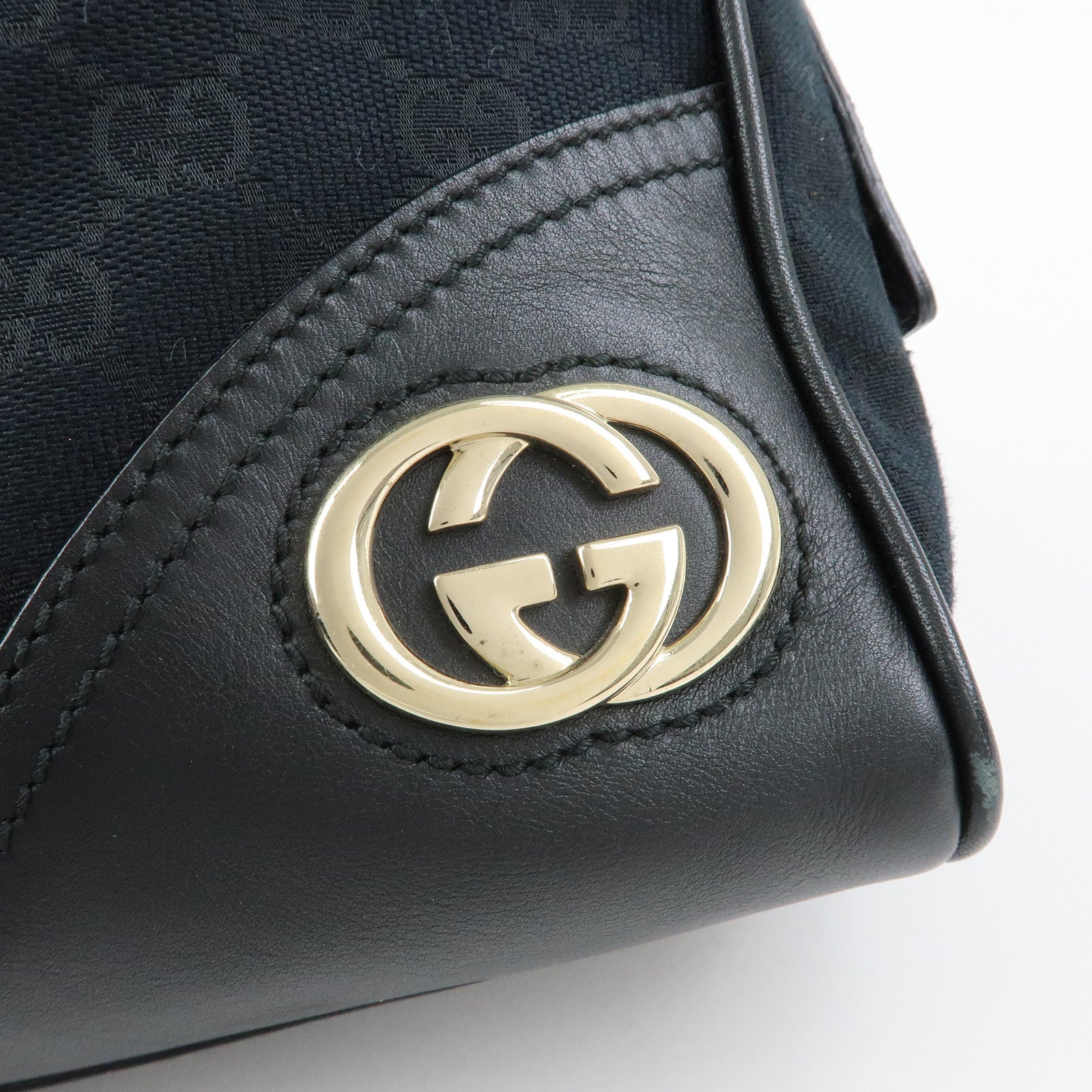 GUCCI Interlocking G Abbey GG Canvas Leather Tote Bag Black 169971