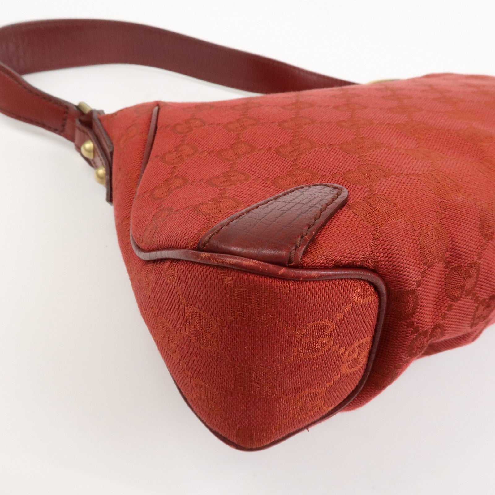 GUCCI Horsebit GG Monogram Canvas Leather Hand Bag Red