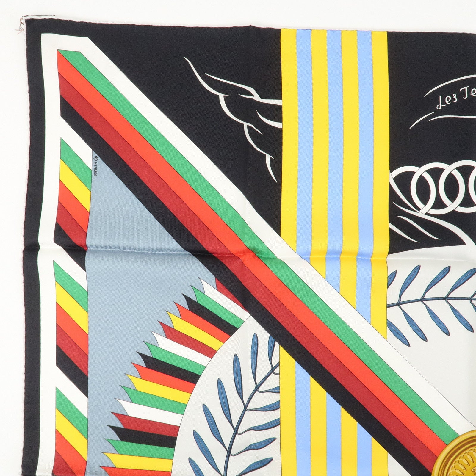 HERMES Carre 90 Silk 100% Scarf LES JEUX D'HERMES Black Used