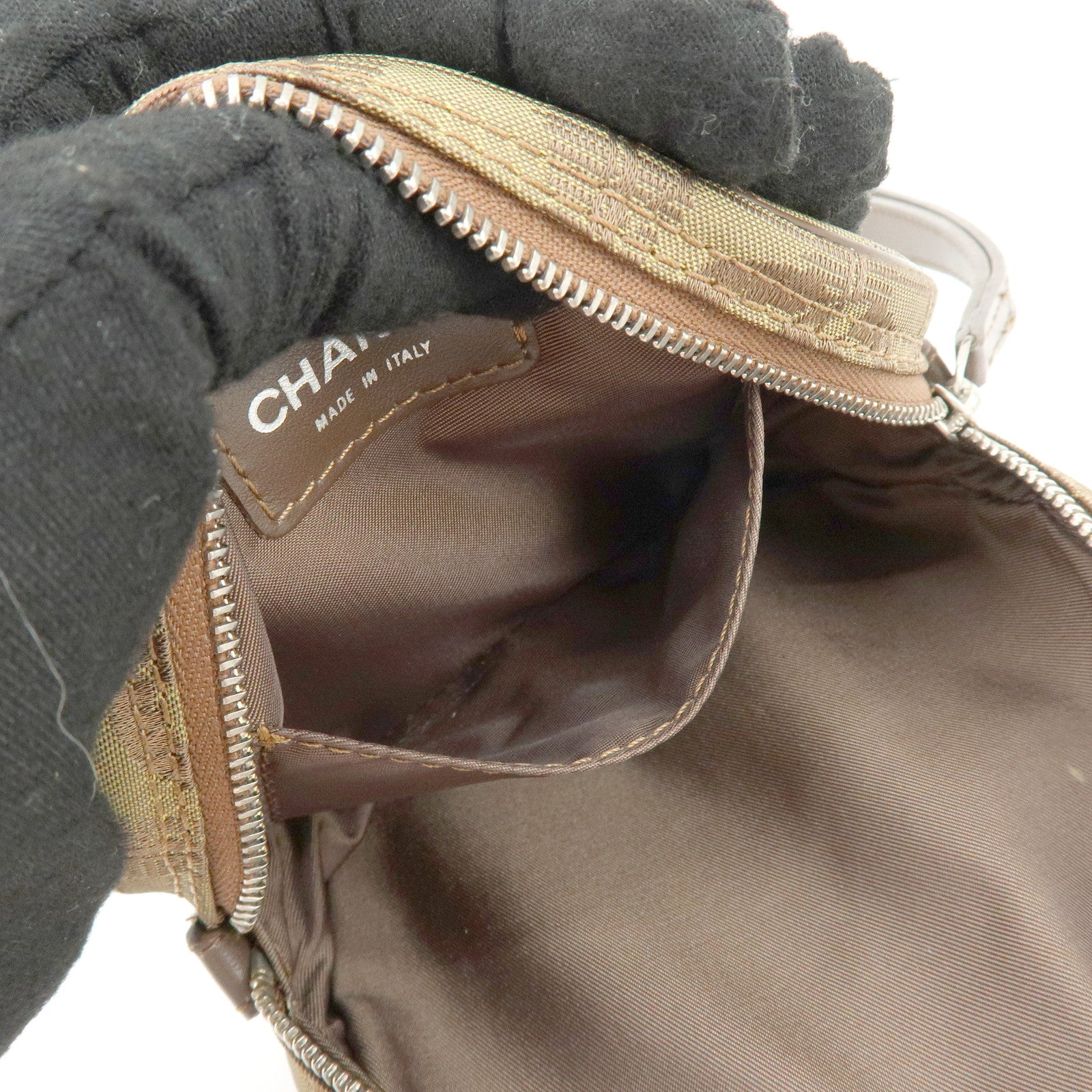 CHANEL New Travel Line COCO Mark Canvas Cosmetic Pouch Khaki Brown