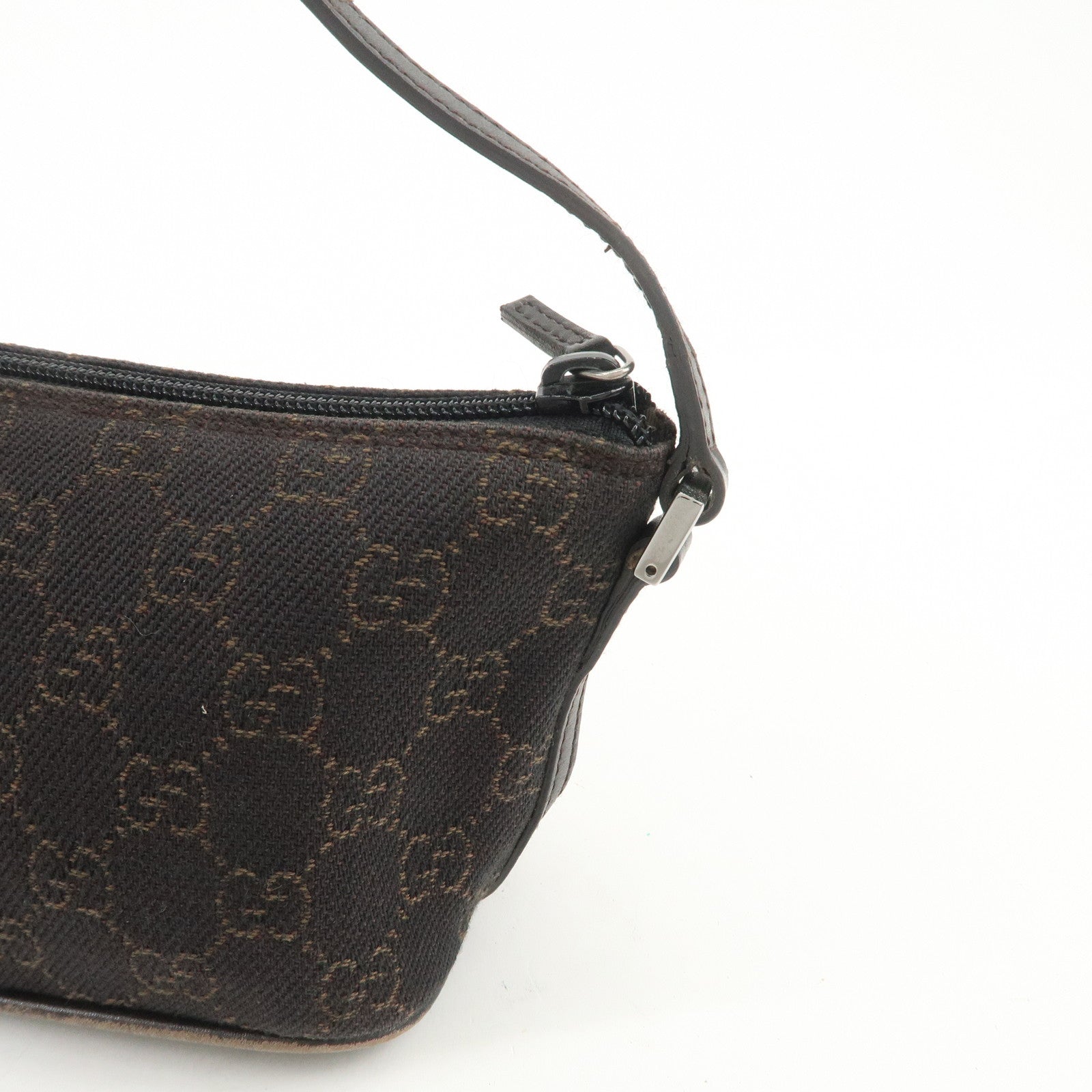 GUCCI Boat Bag GG Denim Togo Leather Hand Bag Dark Brown 07198