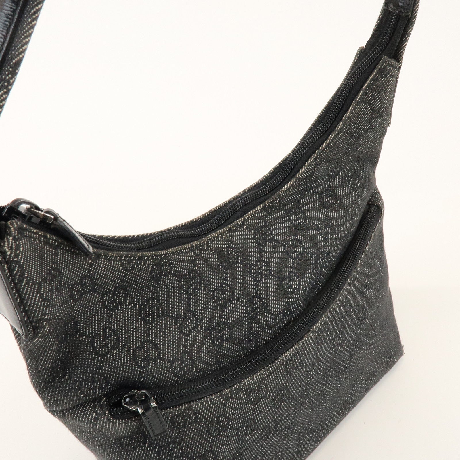 GUCCI GG Denim Leather Shoulder Bag Hand Bag Black 105649