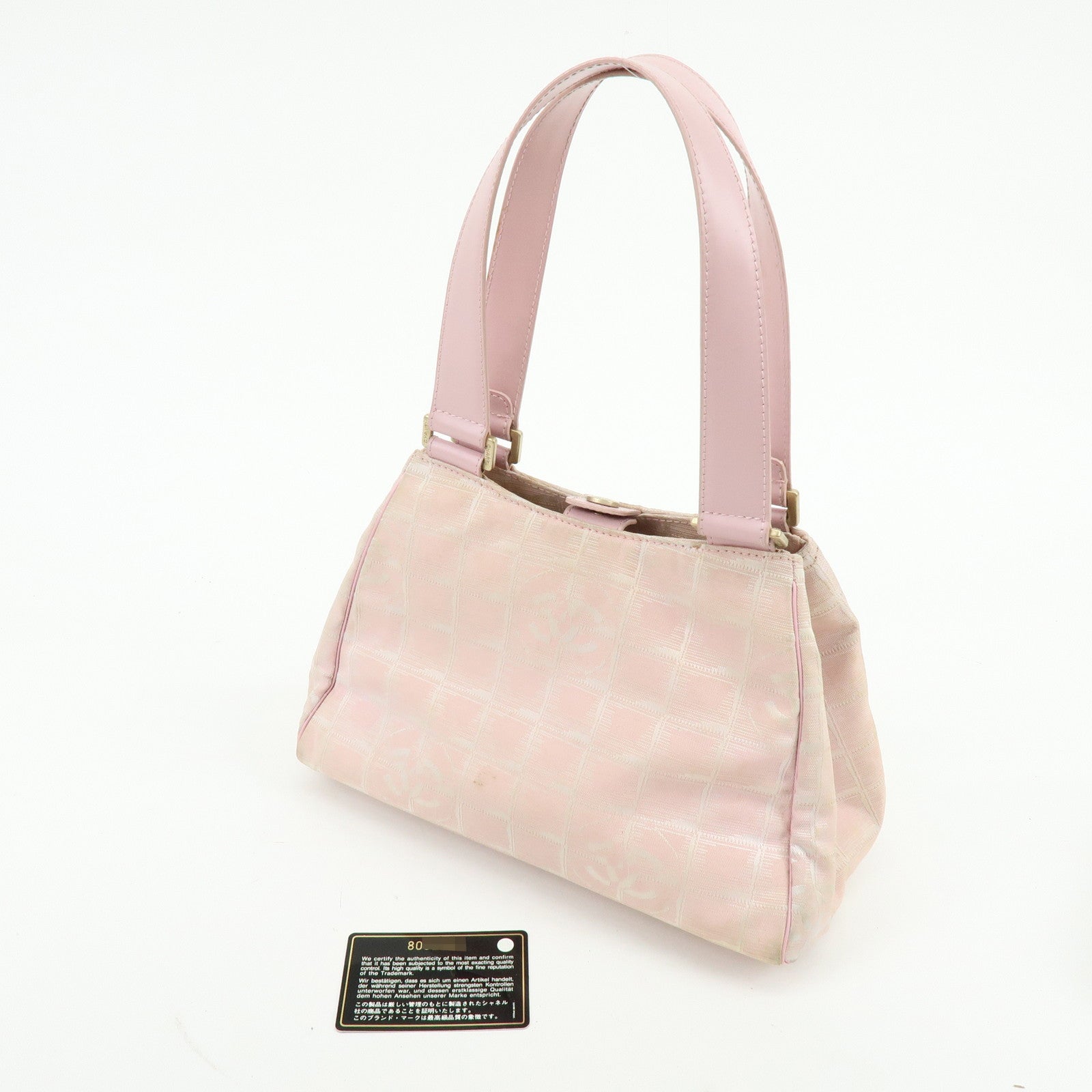 CHANEL New Travel Line Nylon Jacquard Leather Tote Bag Pink