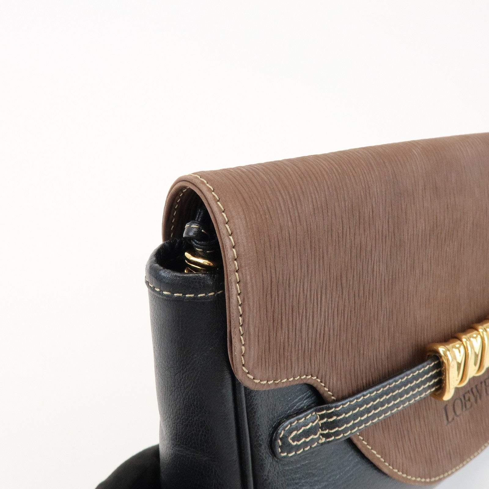 LOEWE Velazquez Logo Leather Clutch Bag Black Brown