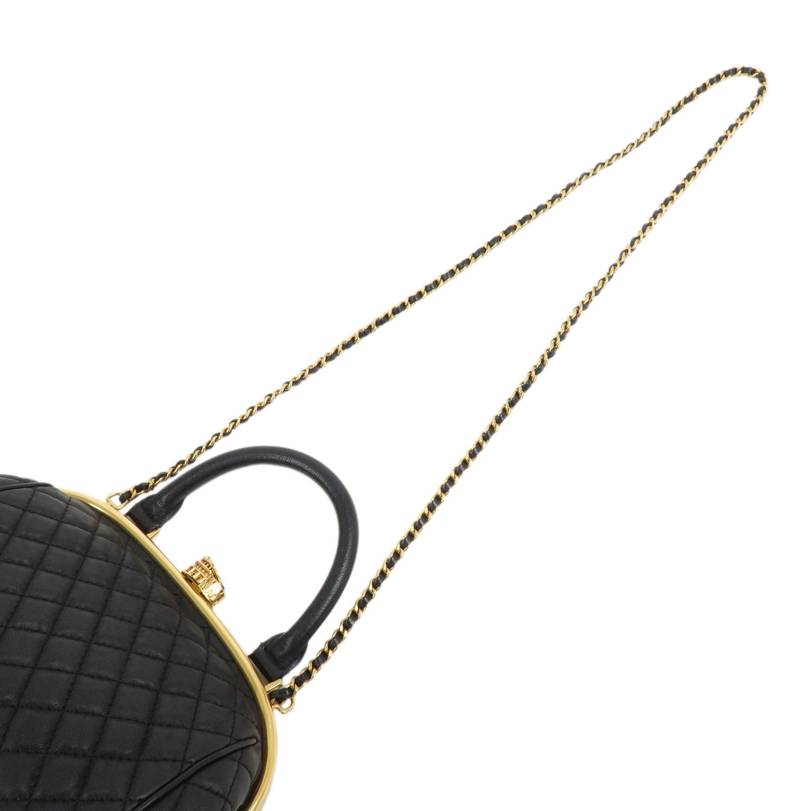 CHANEL Matelasse Lamb Skin Colosseum 2Way Bag Hand Bag Black