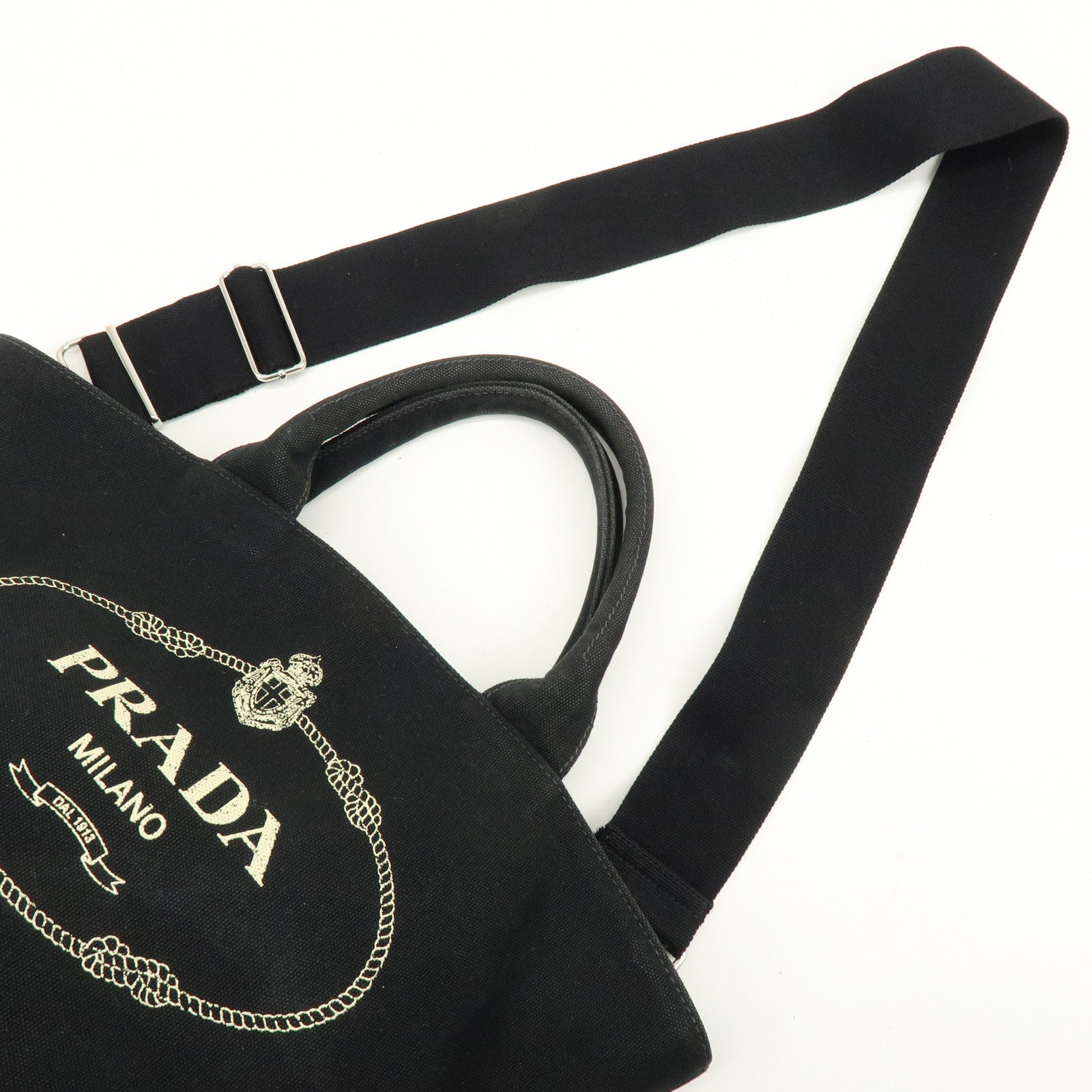 PRADA Triangle Logo Canapa Canvas 2Way Bag Tote Bag Black 1BG186