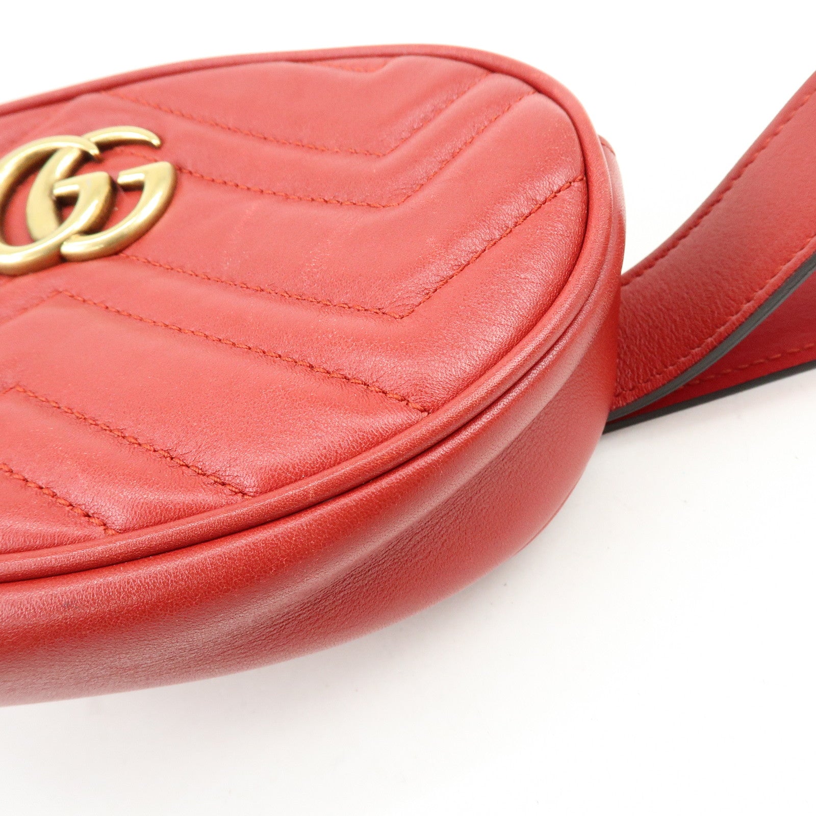 GUCCI GG Marmont Leather Waist Pouch Body Bag Red 476434
