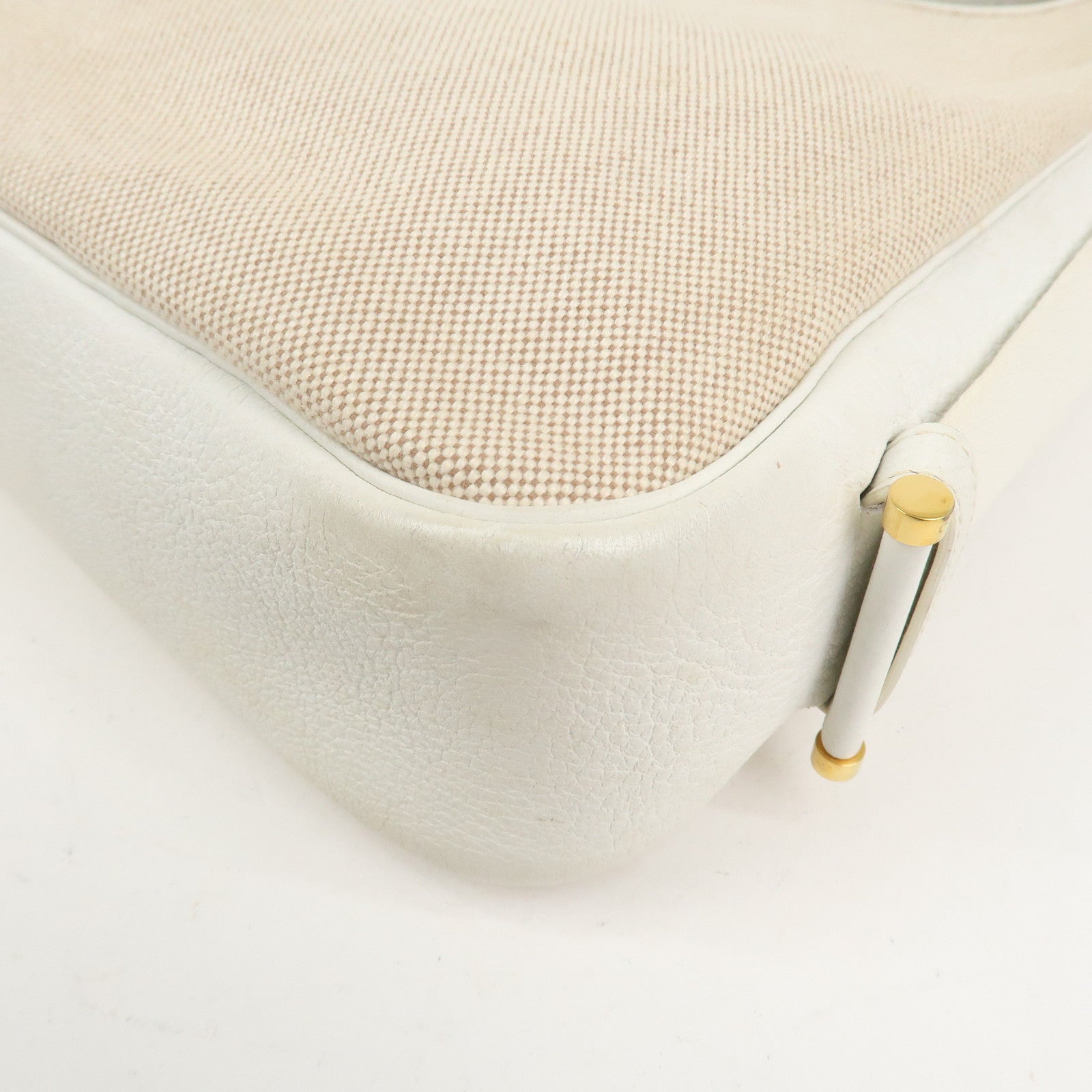 HERMES Saco Canvas Leather Shoulder Bag B Stamped Natural Gold HDW