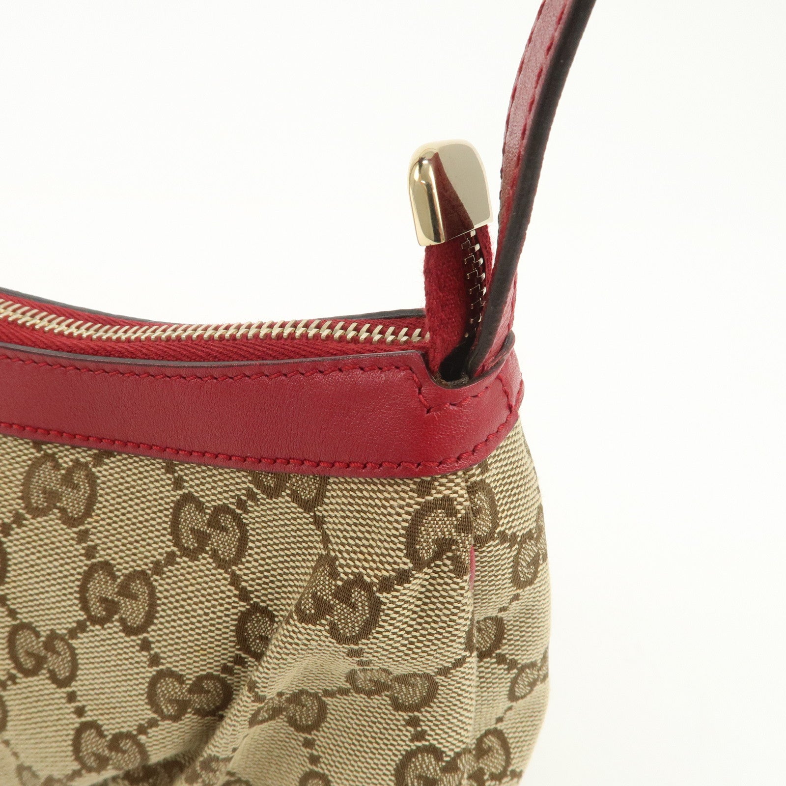 GUCCI Lovely Heart GG Monogram Canvas Leather Hand Bag Brown 245938