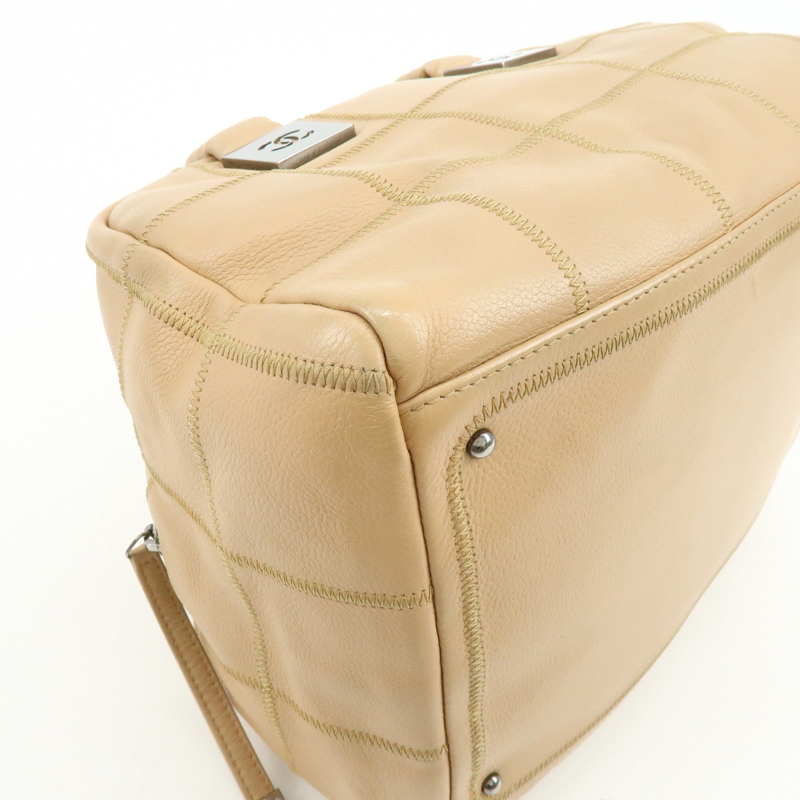 CHANEL Chocolate Bar COCO Mark Caviarskin Hand Bag Beige