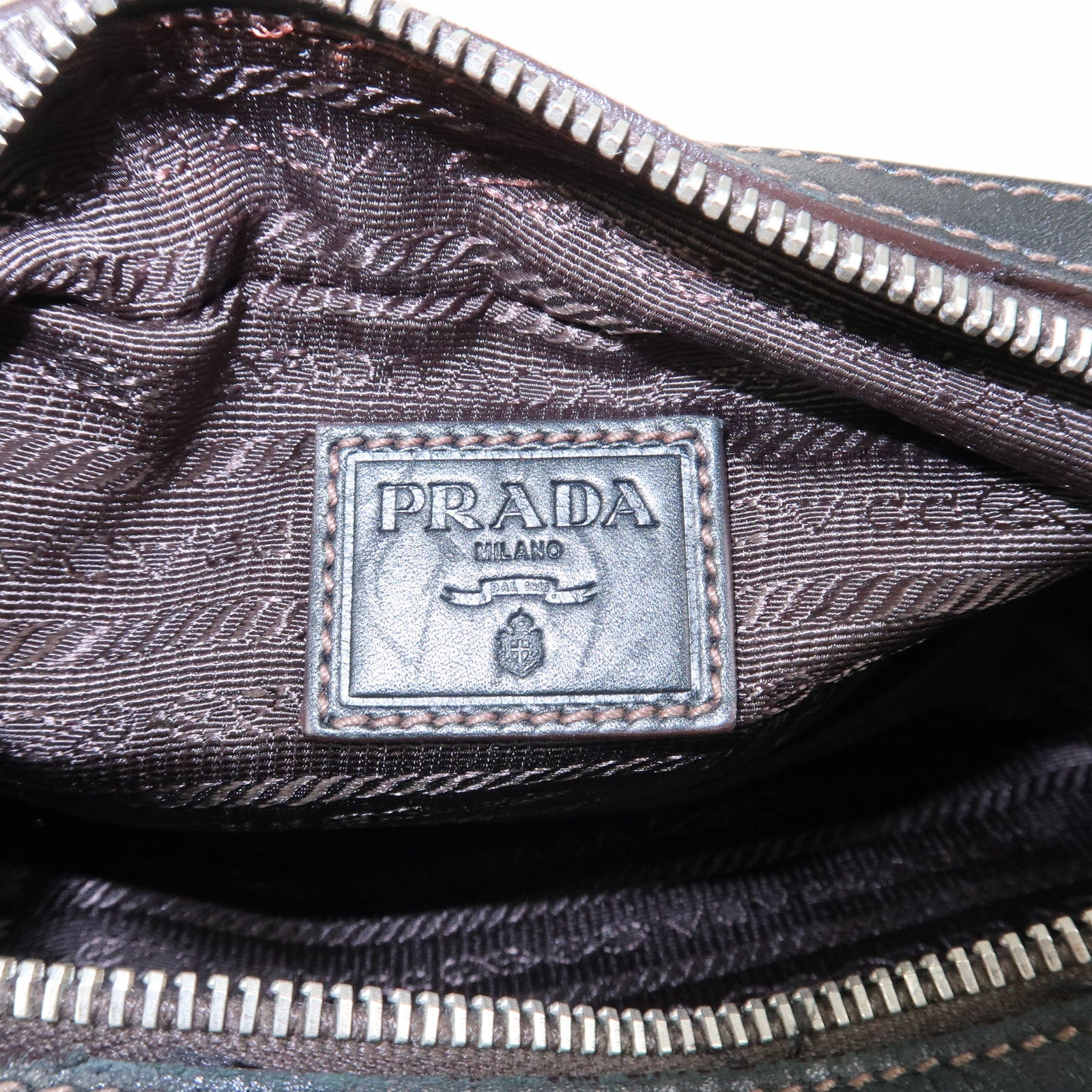 PRADA Logo Jacquard Pouch Cosmetic Pouch Makeup Bag Brown