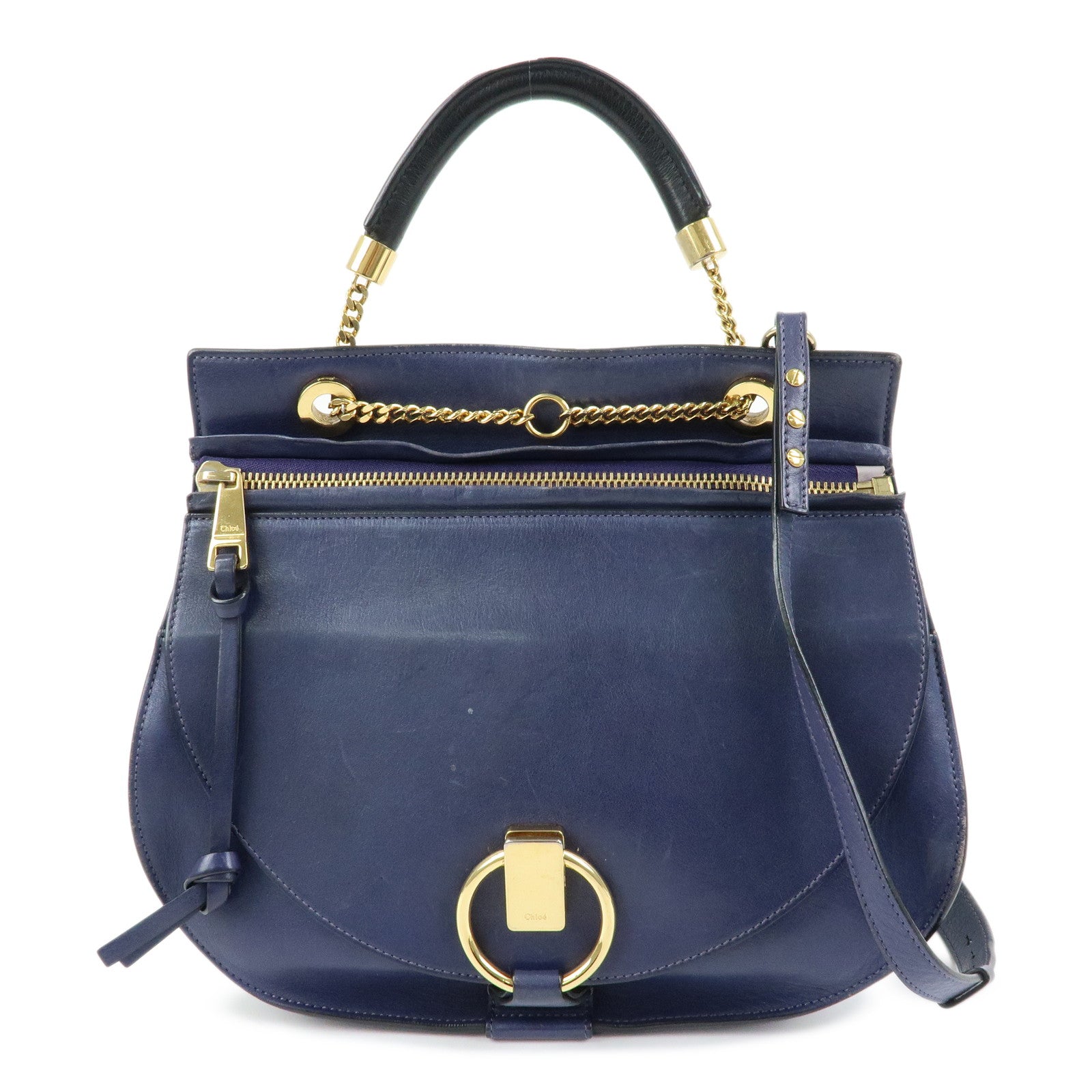 Chloe Goldie Leather Suede 2Way Hand Bag Shoulder Bag Navy