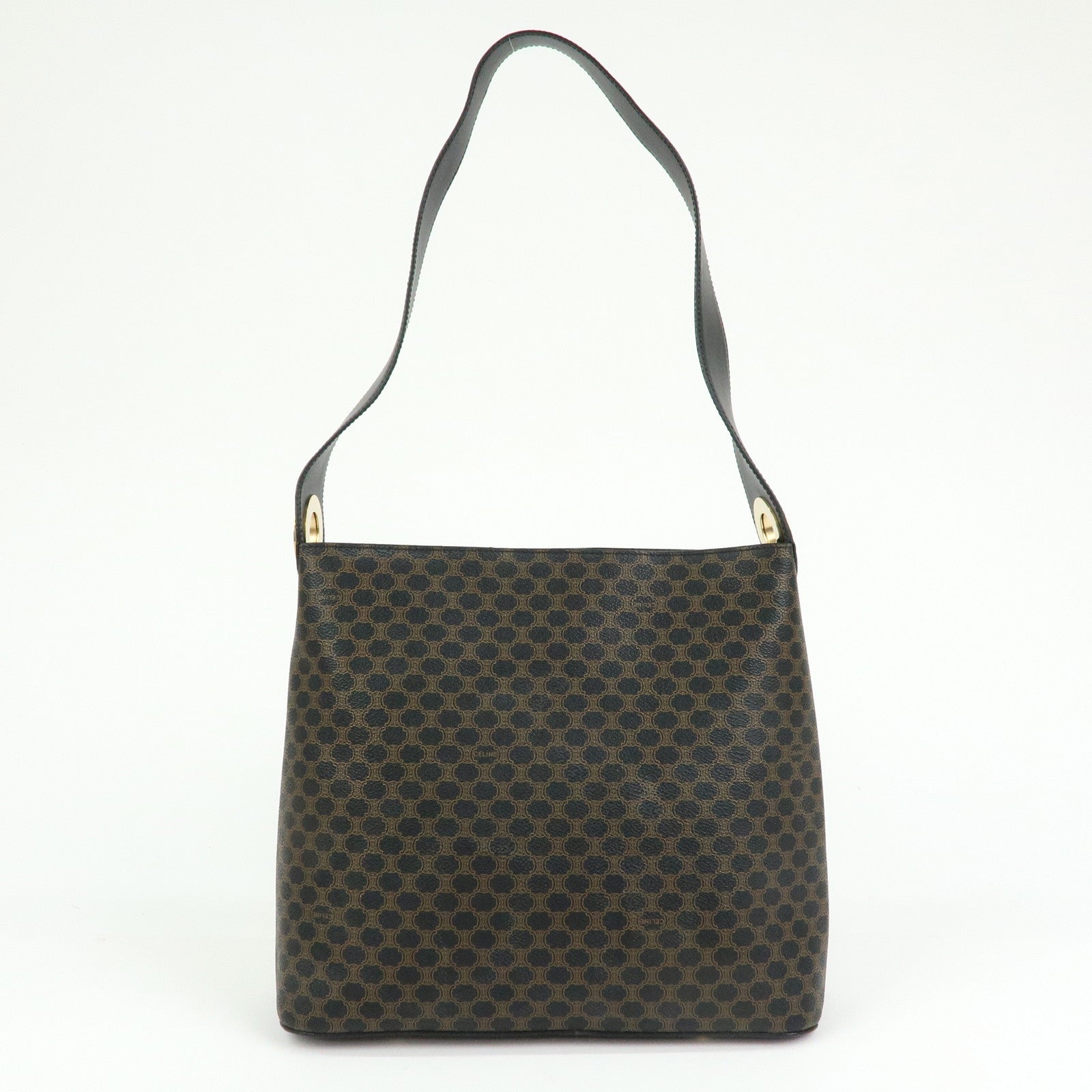 CELINE Macadam PVC Leather Shoulder Bag Black Brown