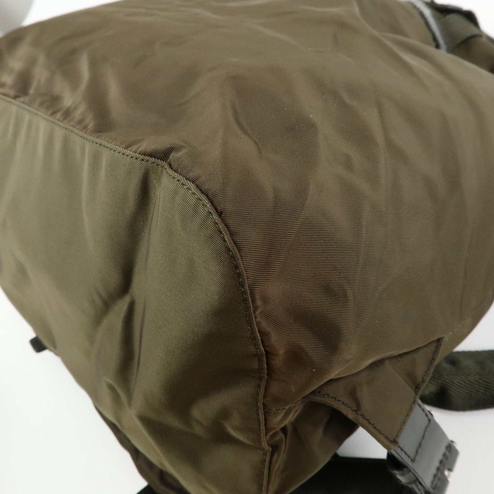 PRADA Triangle Logo Nylon Leather Backpack Rucksack Khaki B6677
