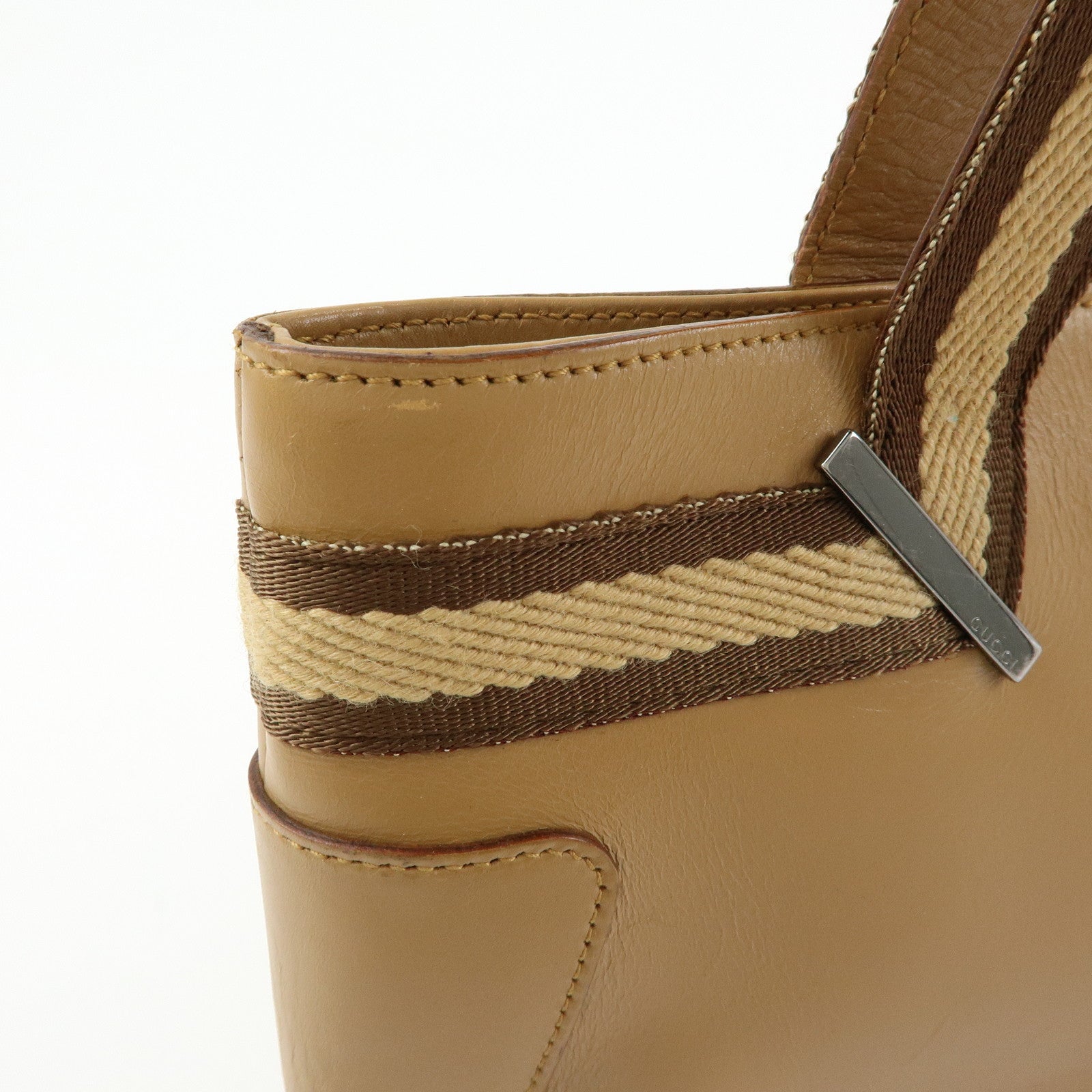 GUCCI Sherry Leather Canvas Hand Bag Beige Brown 000.0860