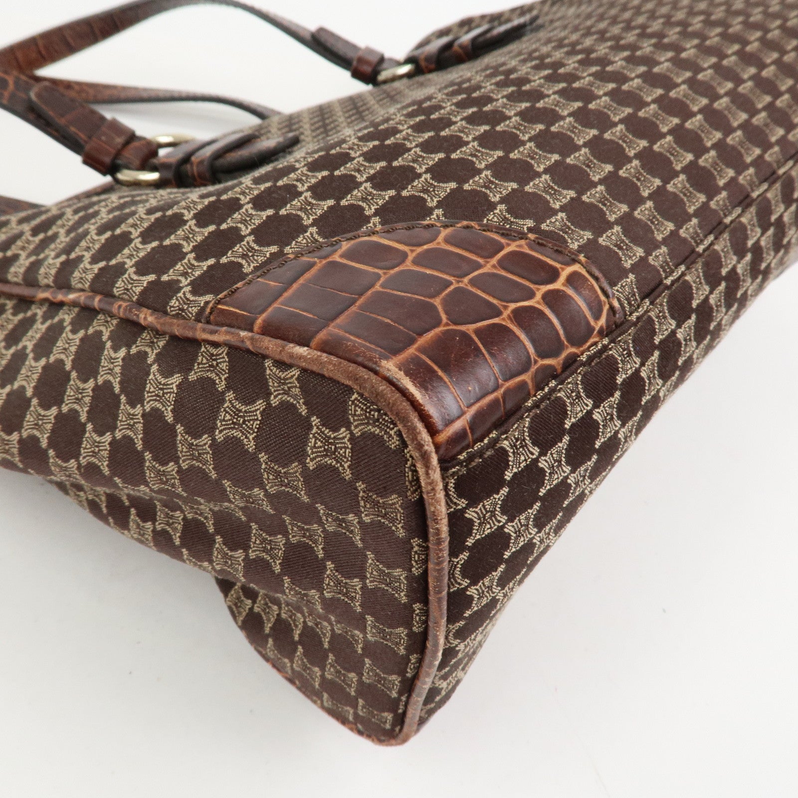 CELINE Macadam Canvas Embossed Leather Tote Bag Shoulder Bag Brown