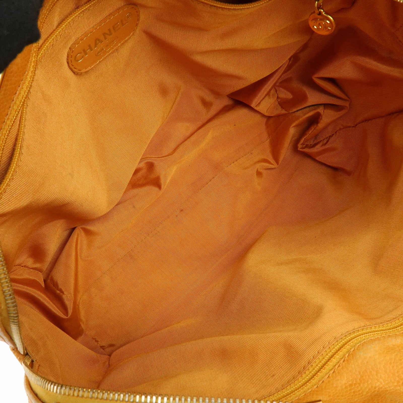 CHANEL COCO Mark Caviarskin Chain Shoulder Bag Boston Bag Yellow