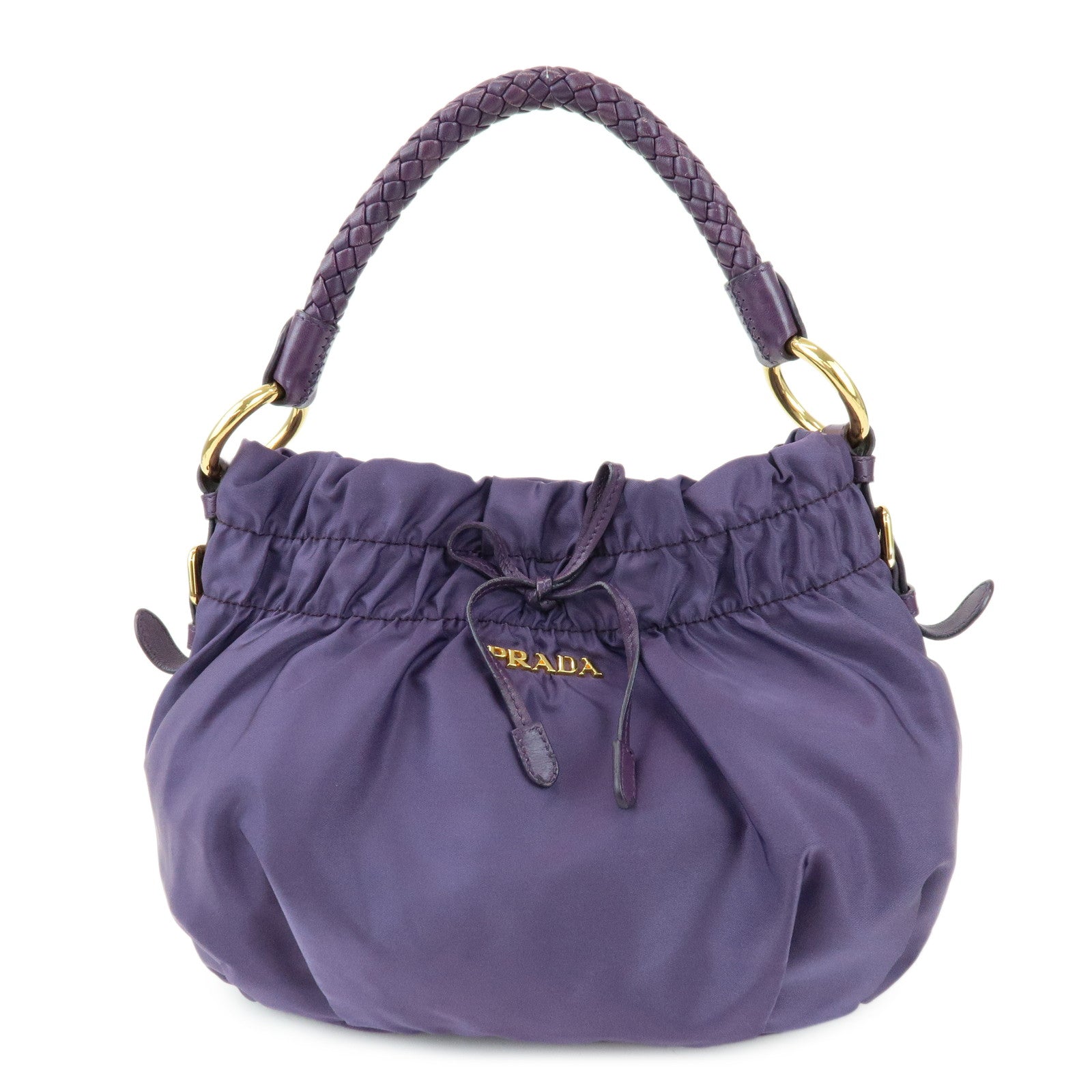 PRADA Ribbon Nylon Leather Shoulder Bag Hand Bag Purple BR4237