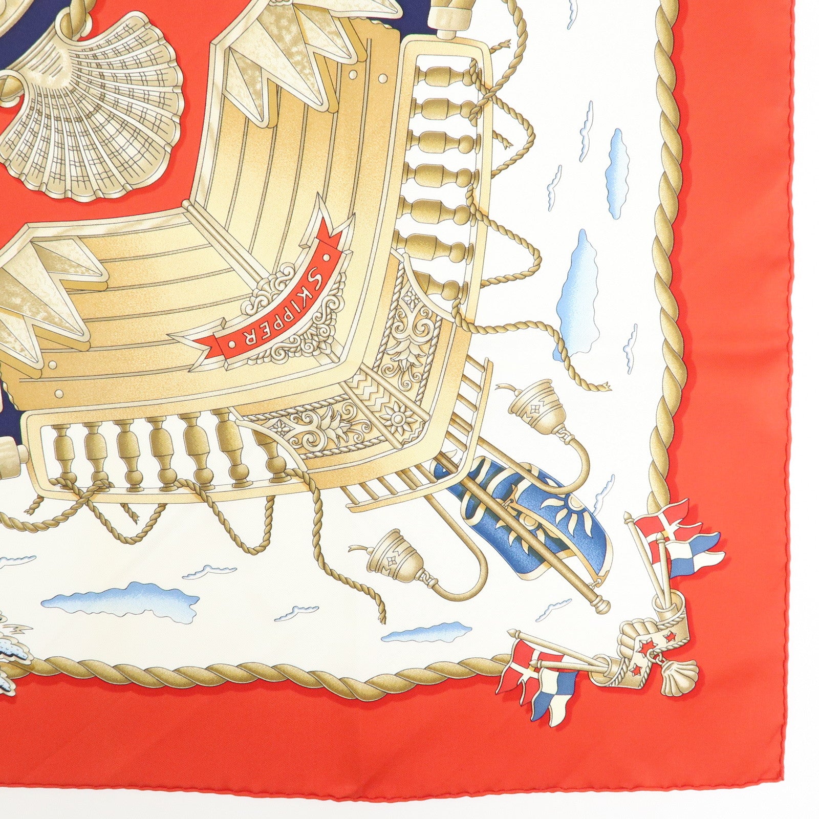 HERMES Carre 90 Silk 100% Scarf RAILING Red Brown