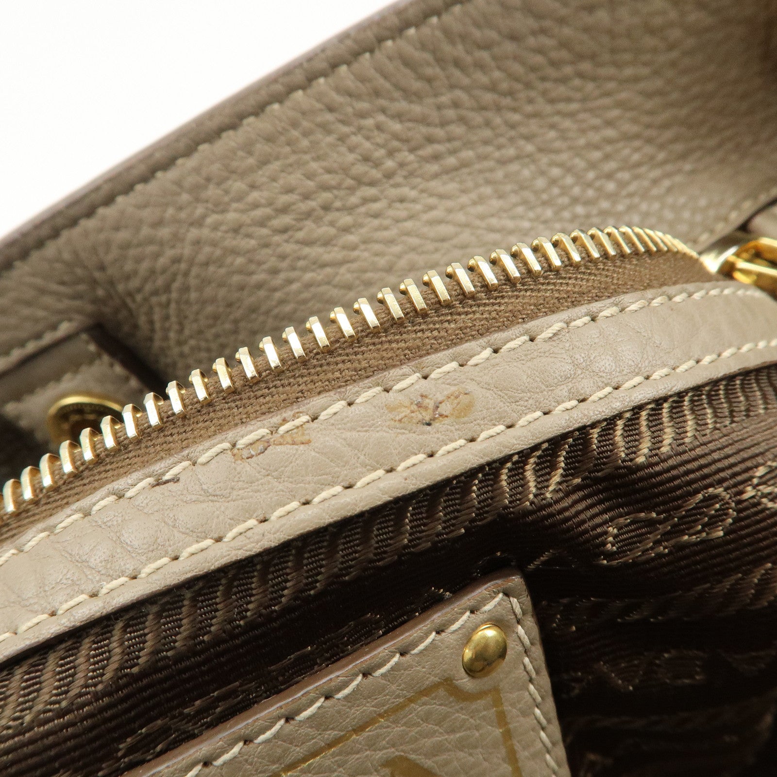 PRADA Logo Leather 2Way Bag Hand Bag Tote Bag Beige BR4393