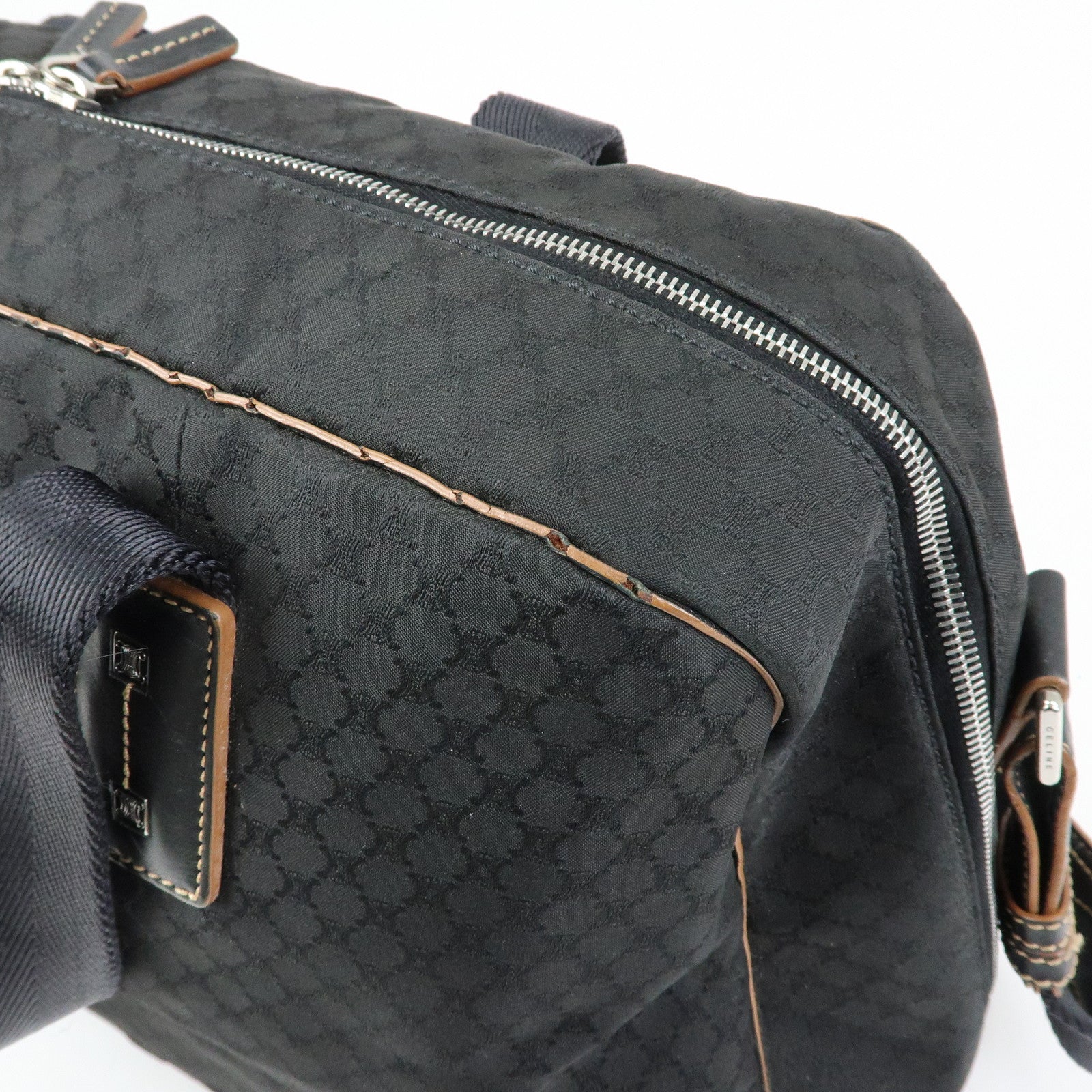 CELINE Macadam Canvas Leather Boston Bag Hand Bag Black