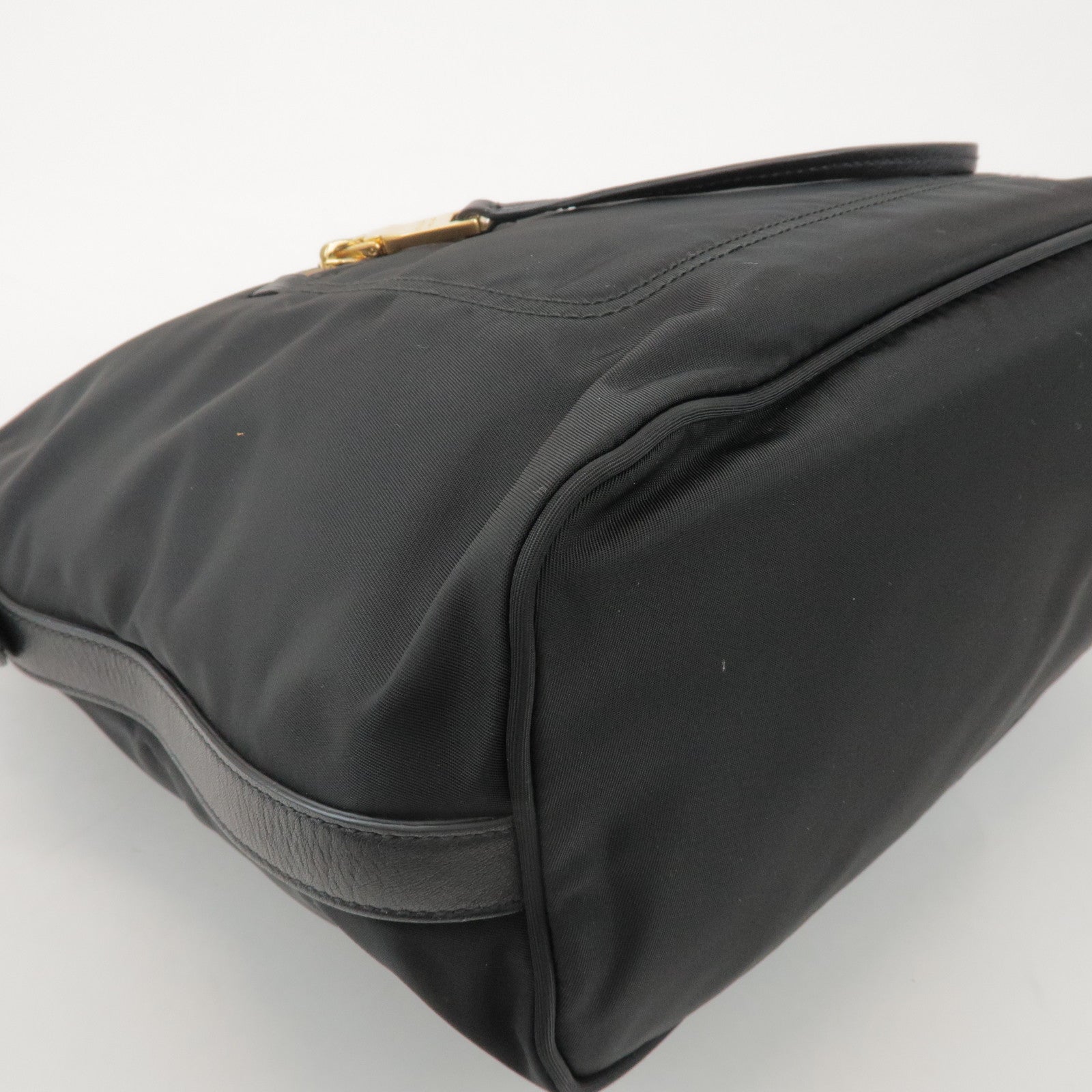 PRADA Triangle Logo Nylon Leather Shoulder Bag Black
