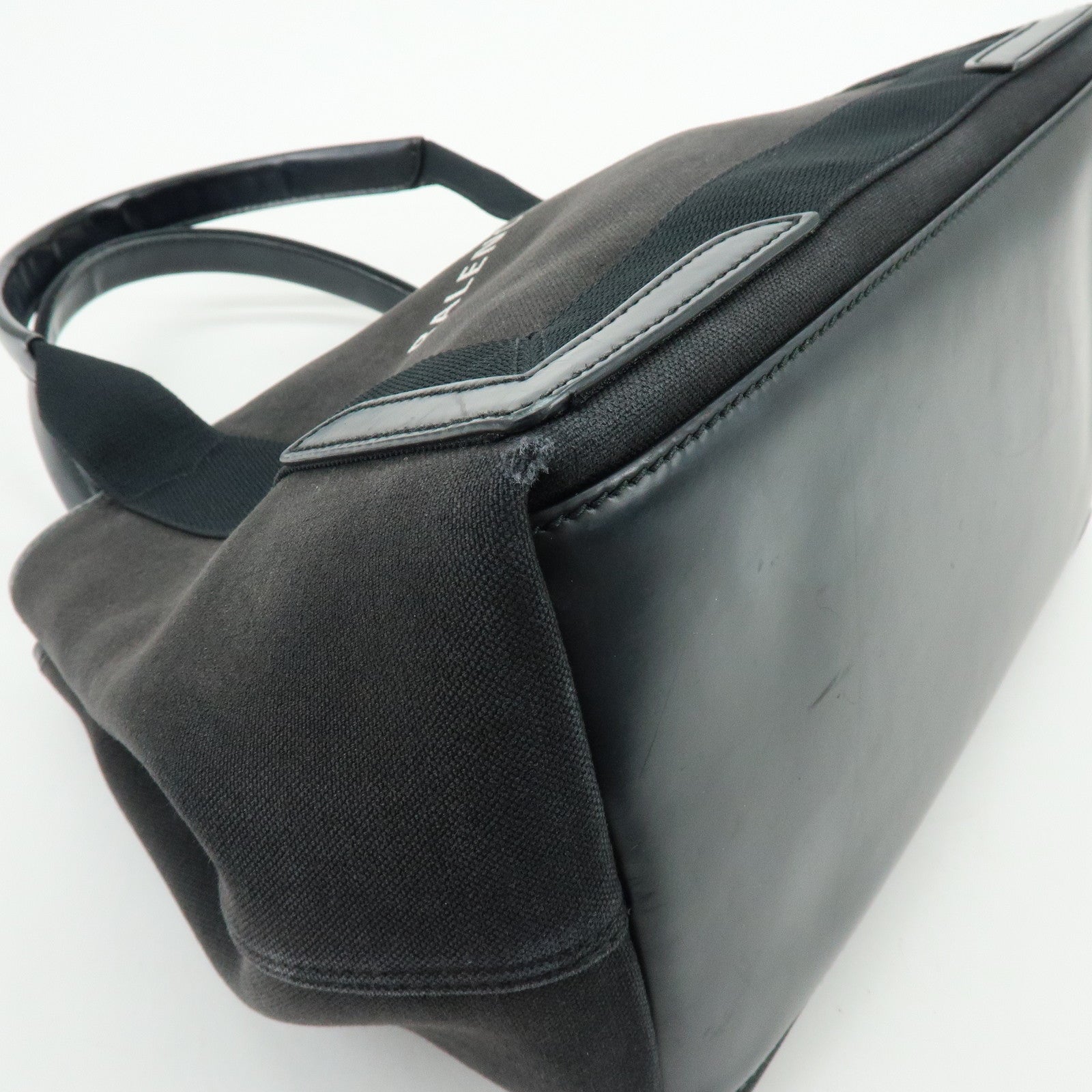 BALENCIAGA Navy Cabas Small Canvas Leather Tote Bag Black 339933