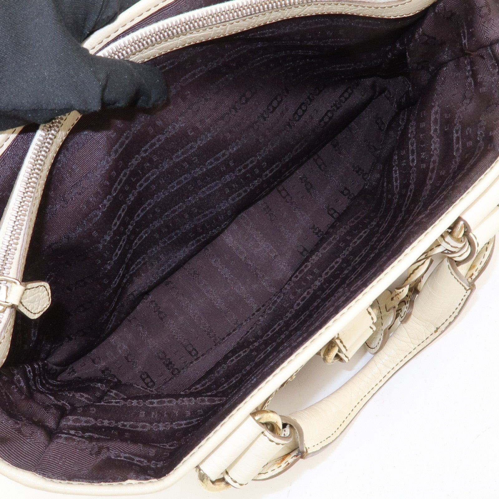 CELINE Canvas Leather Boogie Bag Hand Bag Macadam Motif Brown Ivory