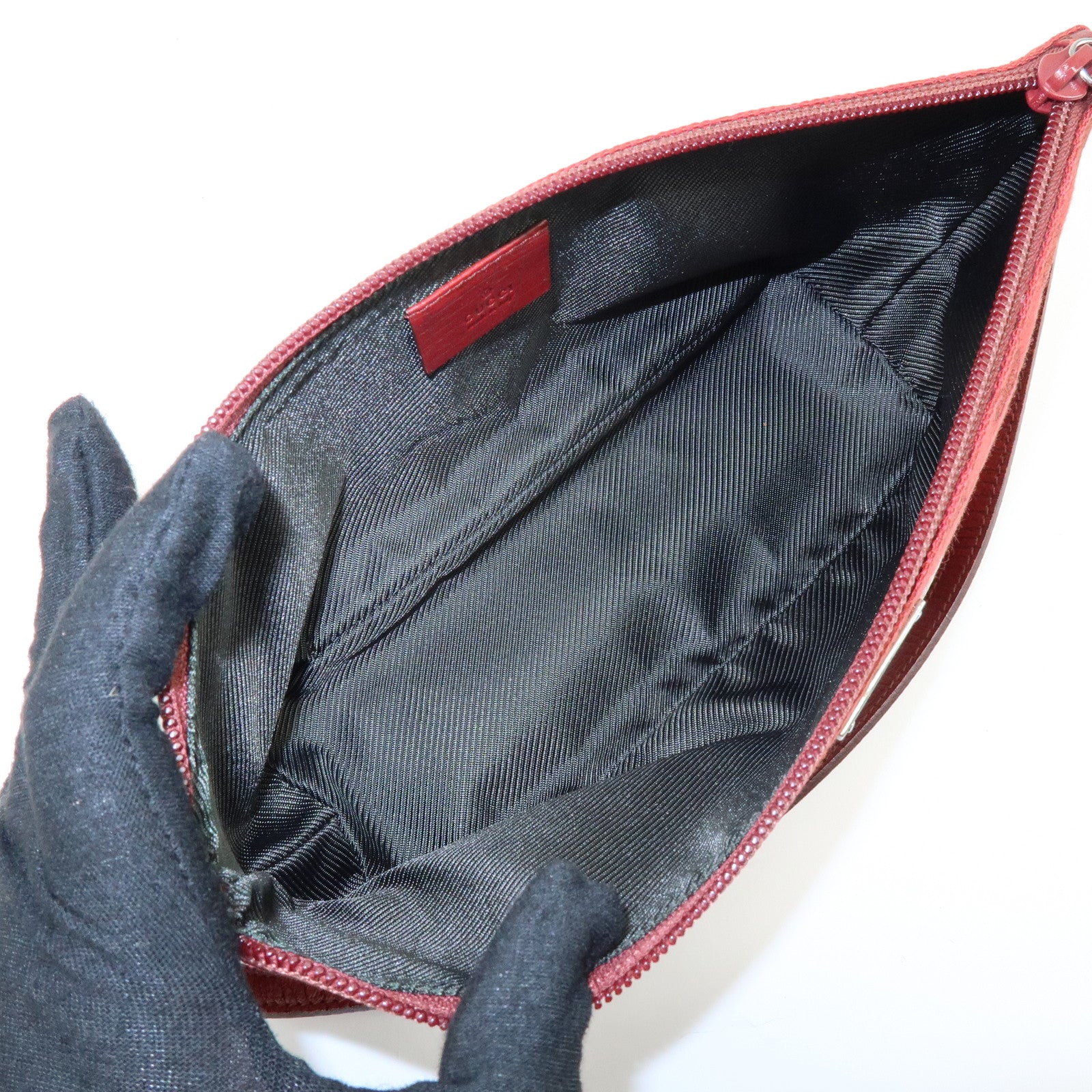 GUCCI Boat Bag GG Canvas Leather Hand Bag Wine Red 07198
