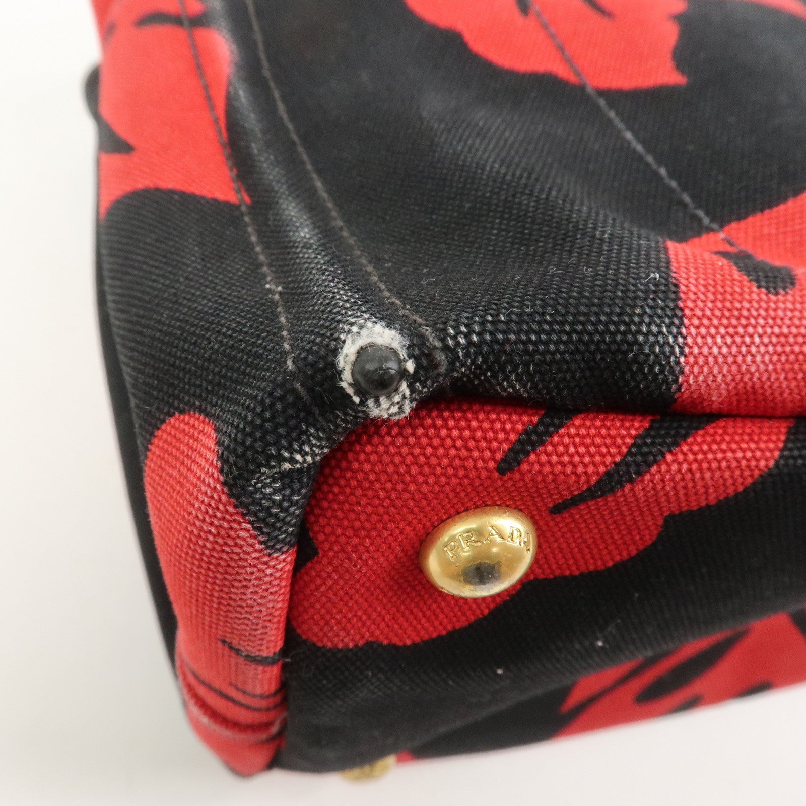 PRADA Canapa Mini 2Way Bag Tote Bag Black Red BN2439G