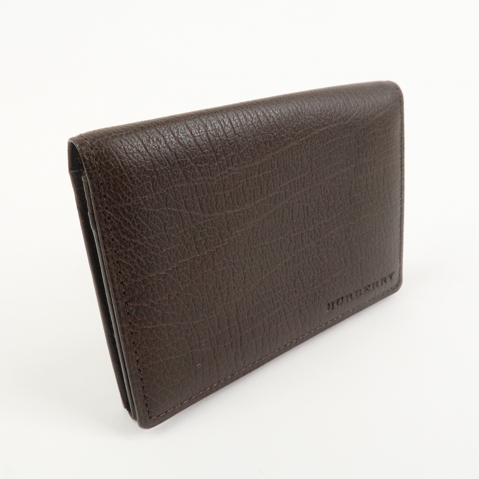 BURBERRY Calf Leather Card Case Card Holder Fragment Case Brown