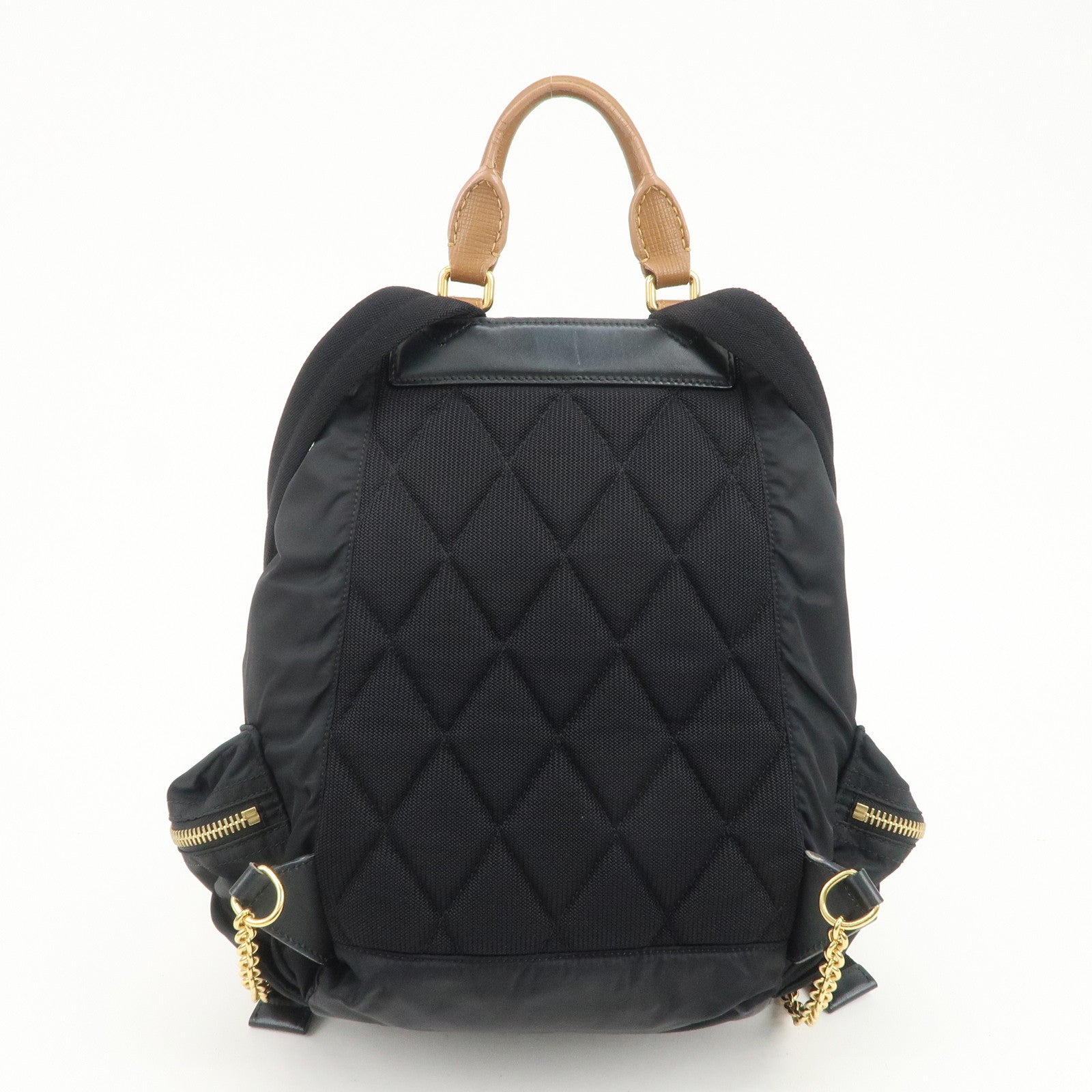 BURBERRY Nylon Leather Backpack Rucksuck Black Brown Gold
