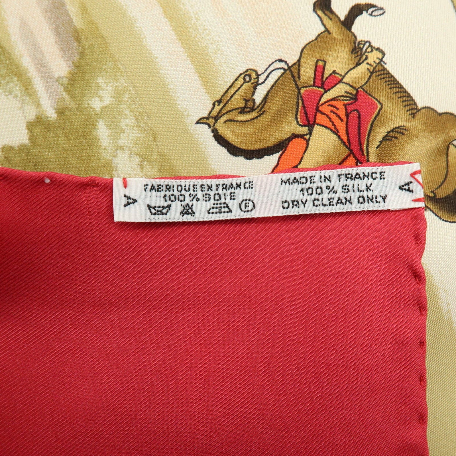 HERMES Carre 90 Silk 100% Scarf PRESENTATION DE CHEVAVX Beige Red