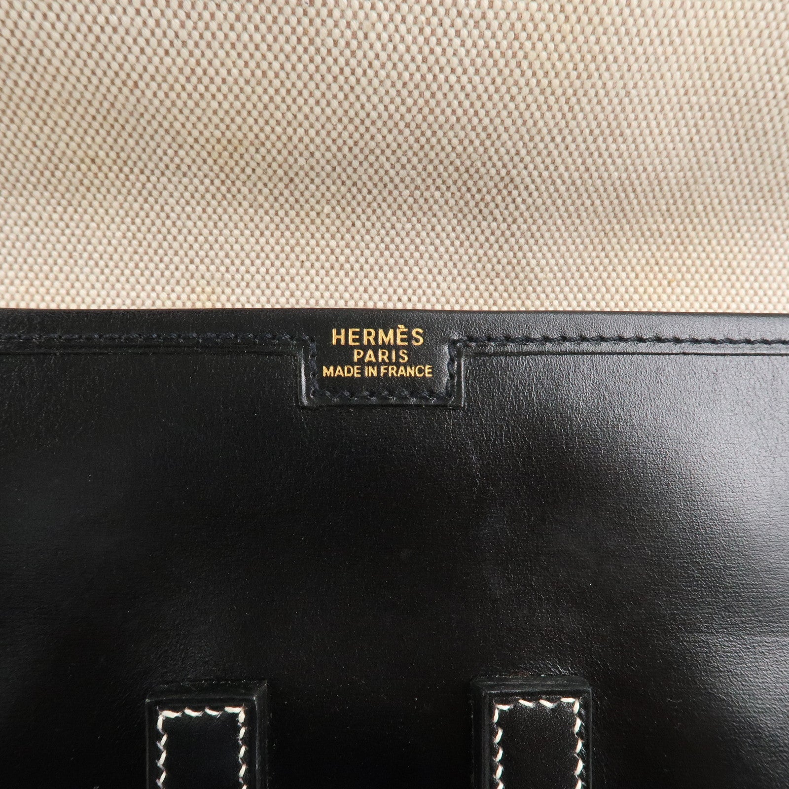 HERMES Box Calf Leather Jige PM Clutch Bag Black