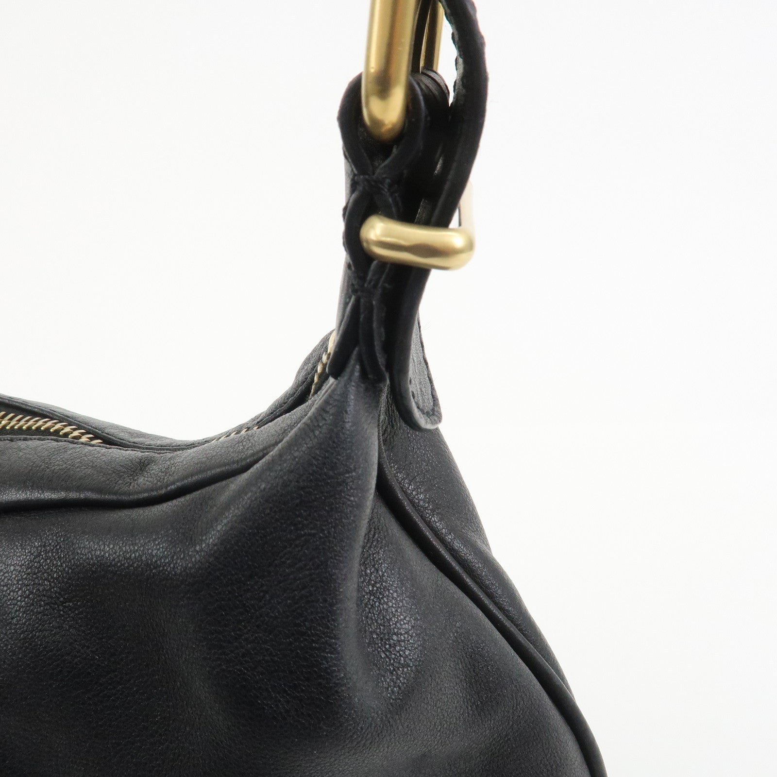 FENDI Logo Leather Shoulder Bag Hand Bag Black 8BR228