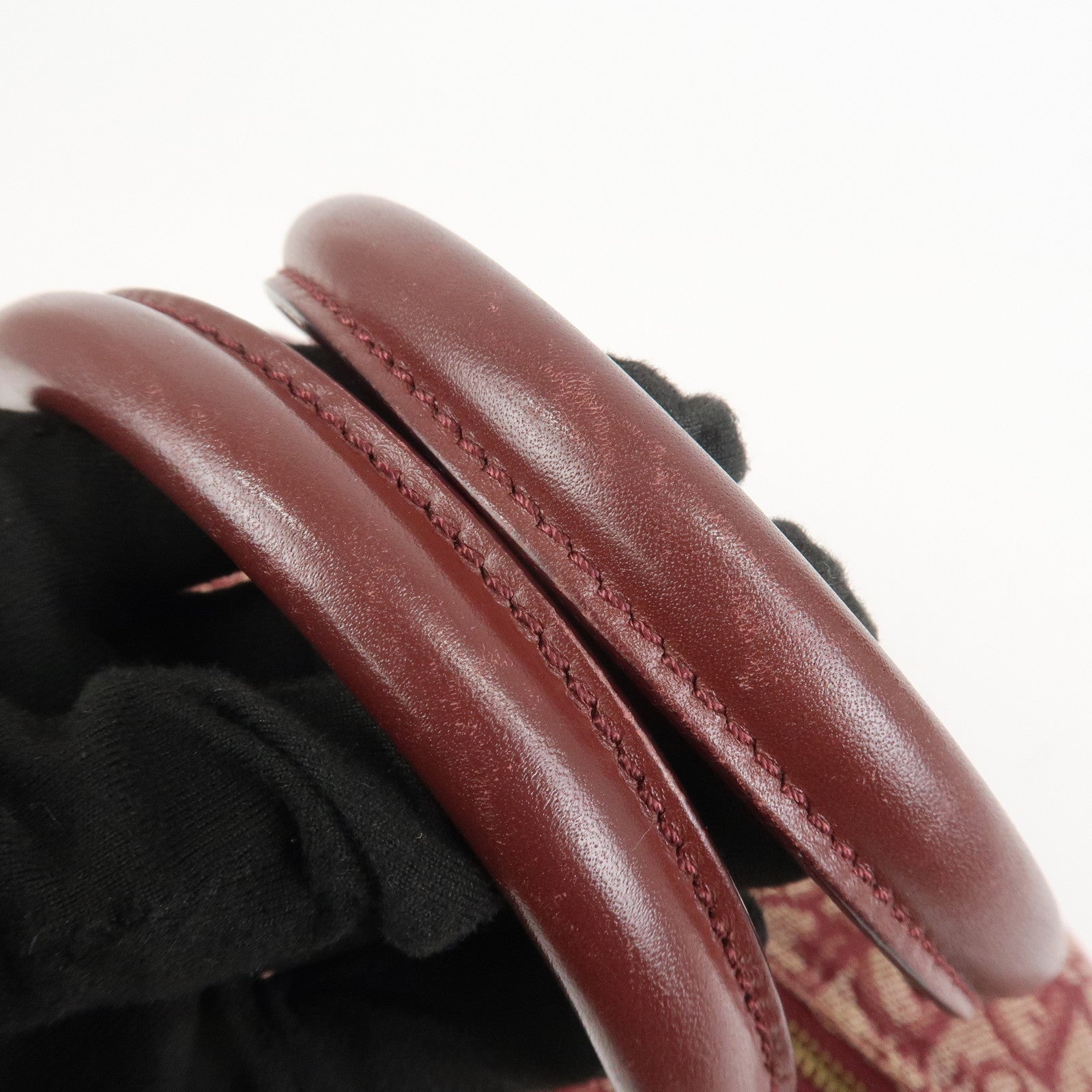Christian Dior Trotter Jacguard Canvas Leather Boston Hand Bag Red
