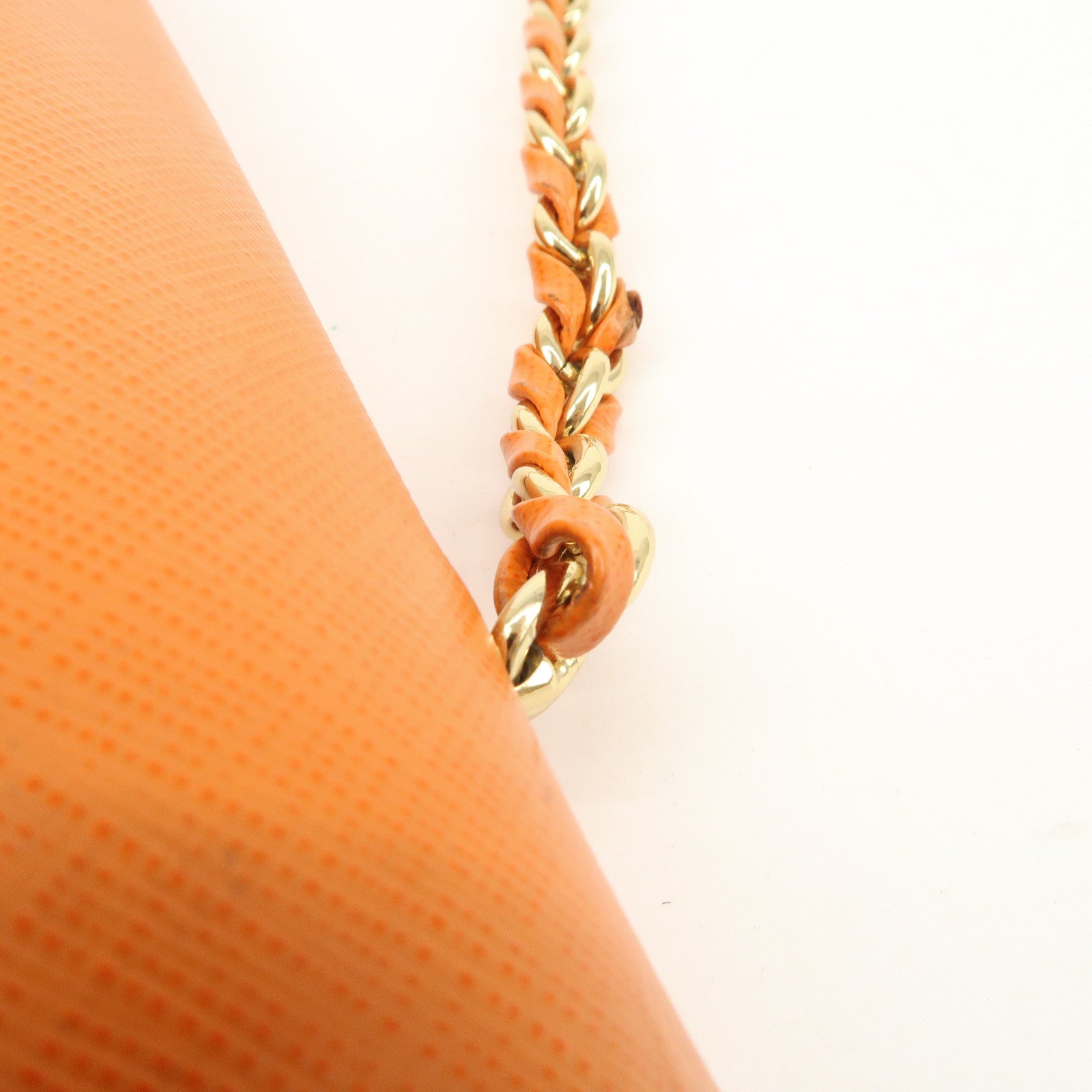 Ferragamo Vara Ribbon Leather Chain Shoulder Bag Hand Bag Orange