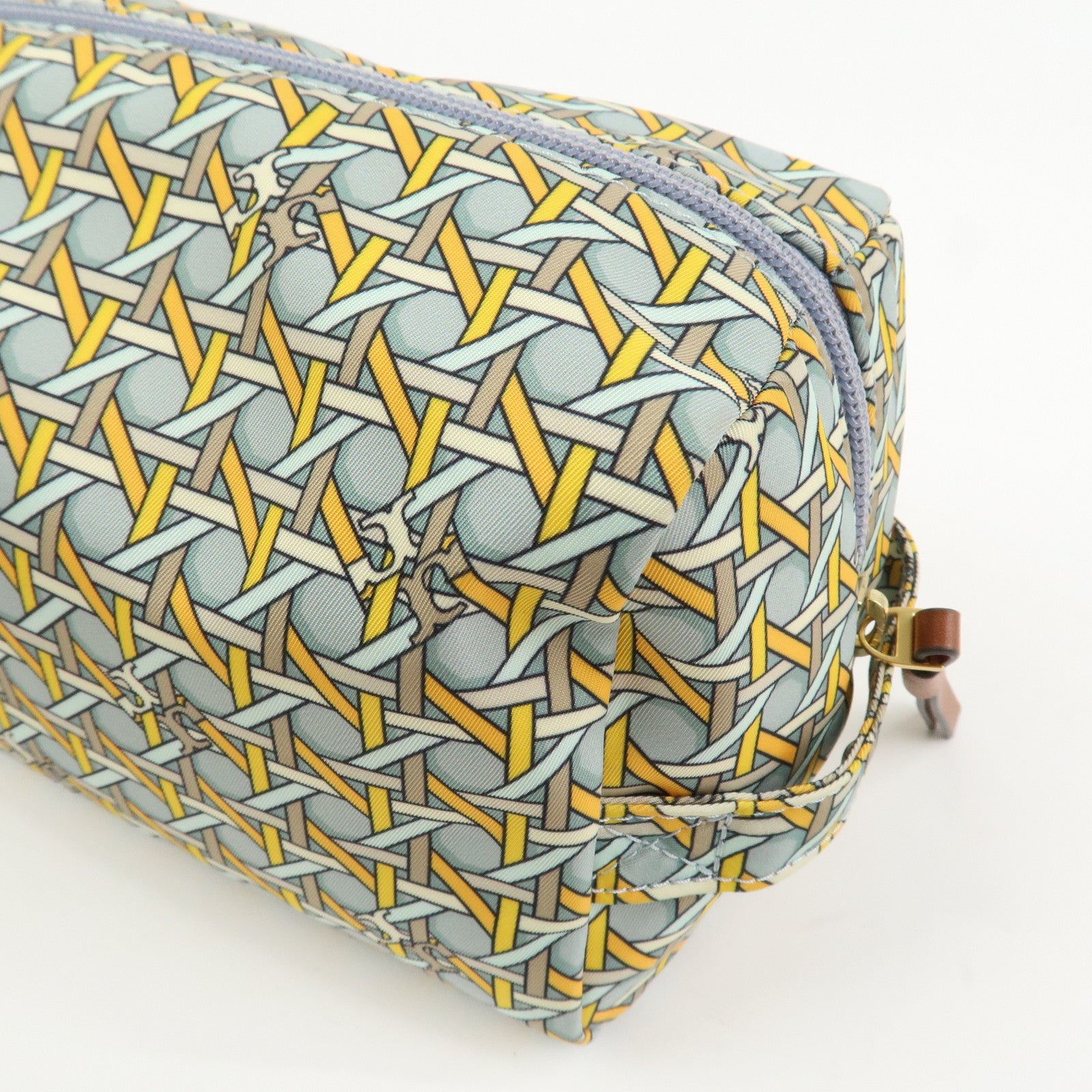 TORY BURCH Logo Nylon Pouch Cosmetics Pouch Makeup Bag Blue Yellow