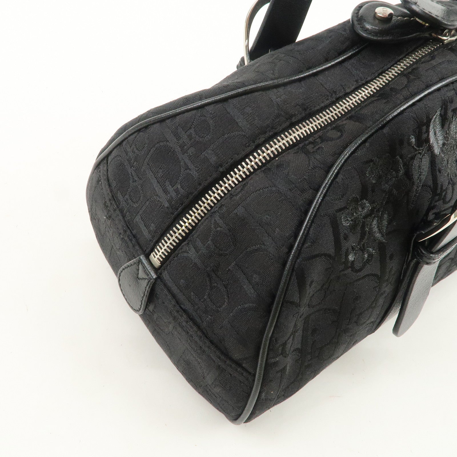 Christian Dior Trotter Canvas Leather Boston Bag Hand Bag Black